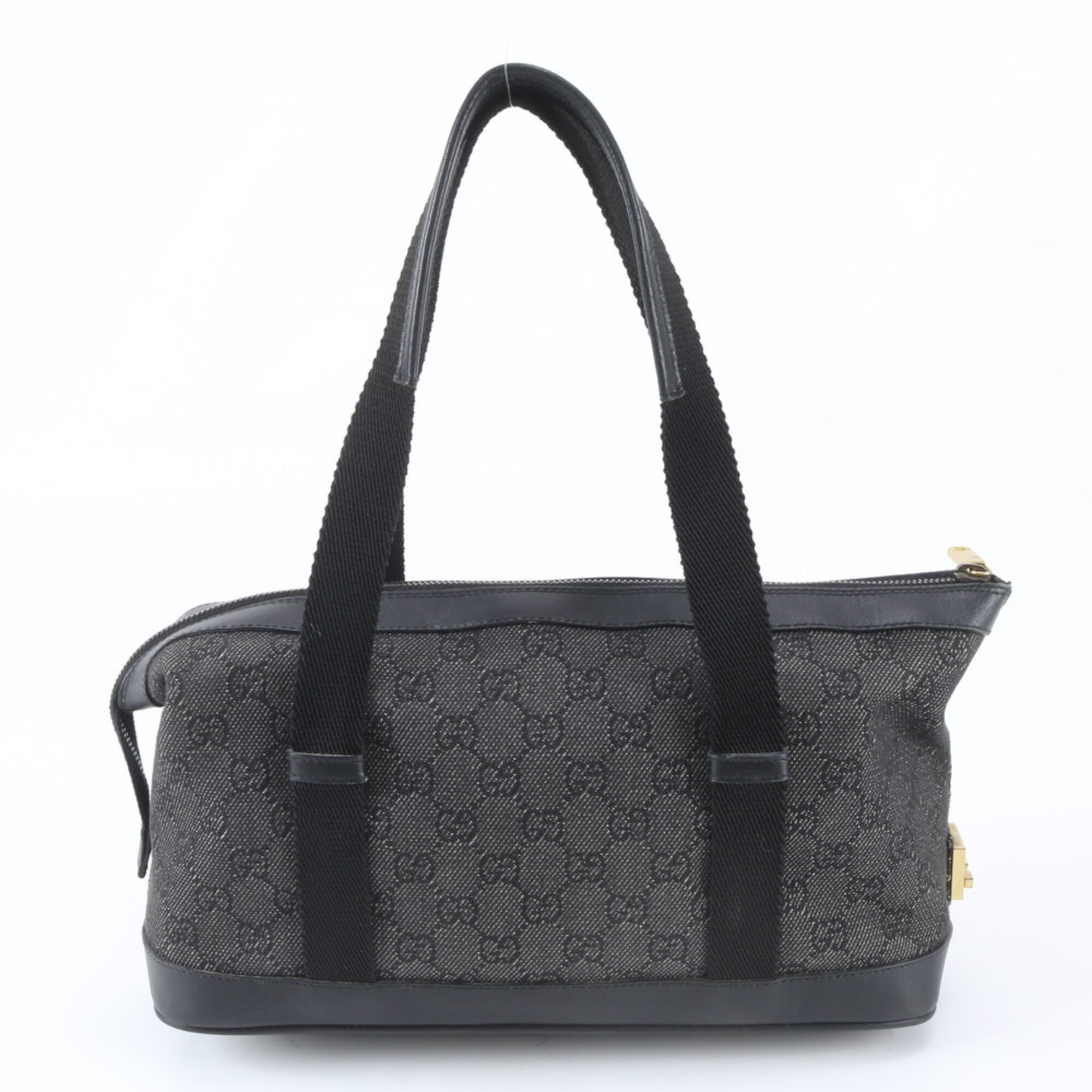 Gucci Black Leather Canvas Handbag Shoulder Bag Tote Bag (Pre-Owned)