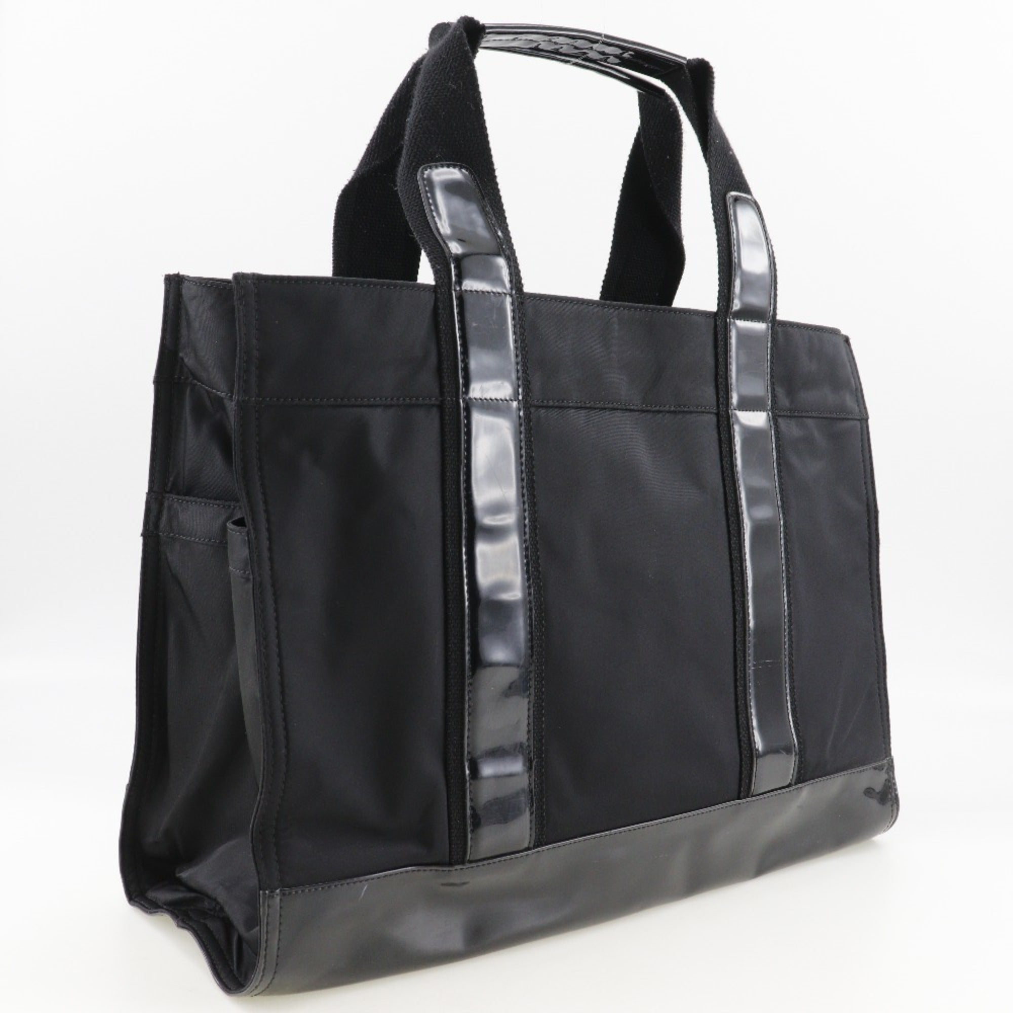 Tory Burch Black Nylon Patent Leather Handbag Tote Bag (Pre-Owned)
