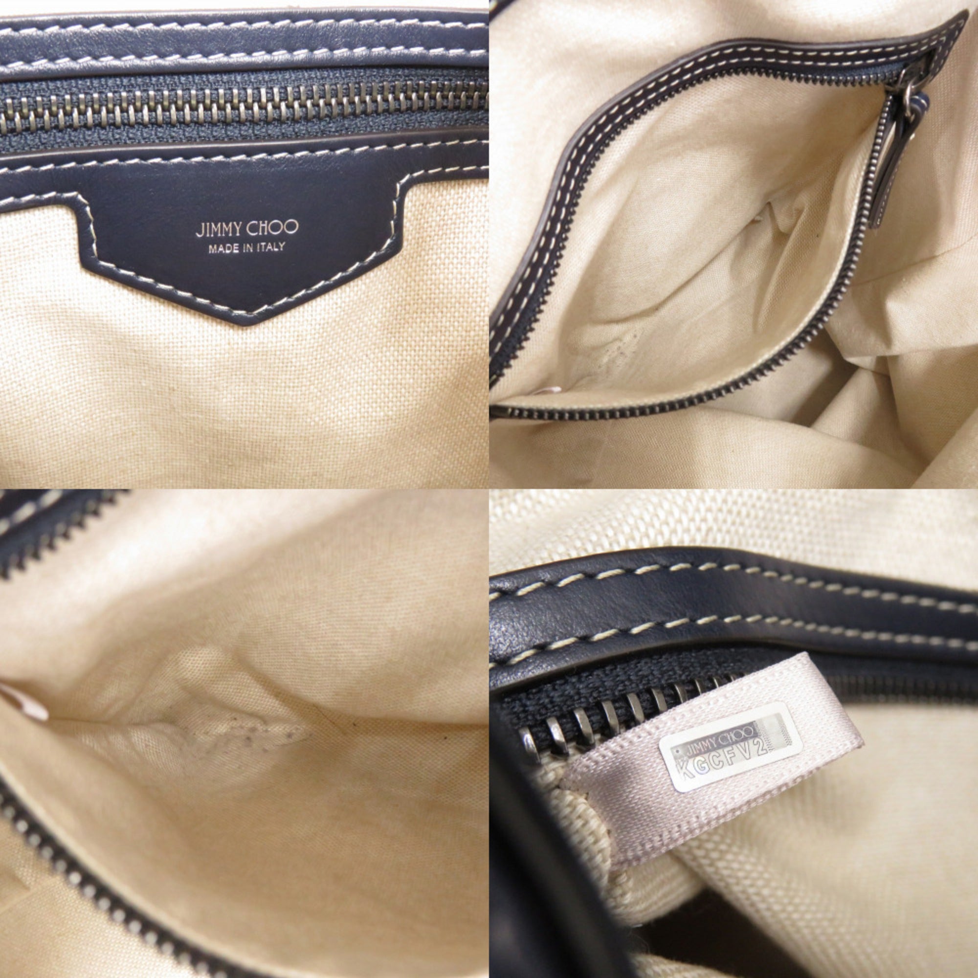 Jimmy Choo Blue Ivory Navy Denim Leather Backpack Shoulder Bag (Pre-Owned)