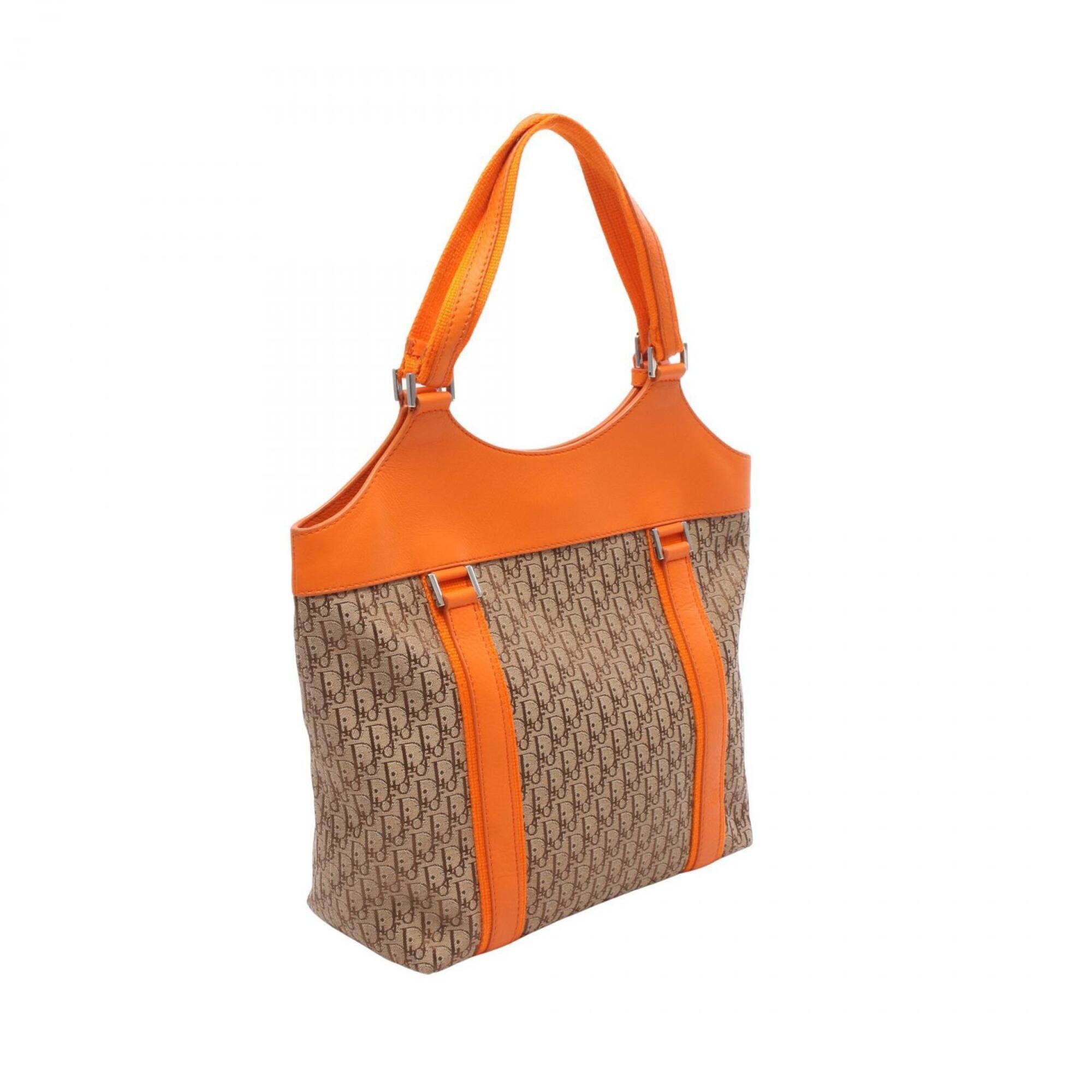 Christian Dior Beige Orange Canvas Leather Handbag Tote Bag (Pre-Owned)