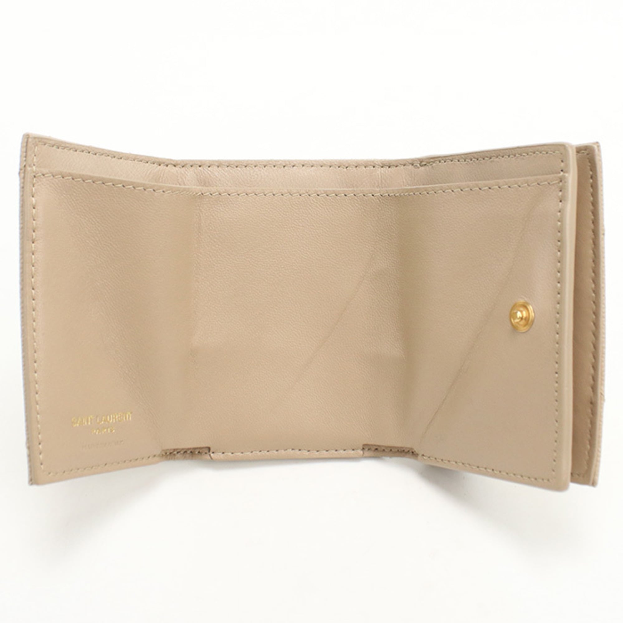 Saint Laurent Beige Leather Wallet (Tri-Fold) (Pre-Owned)