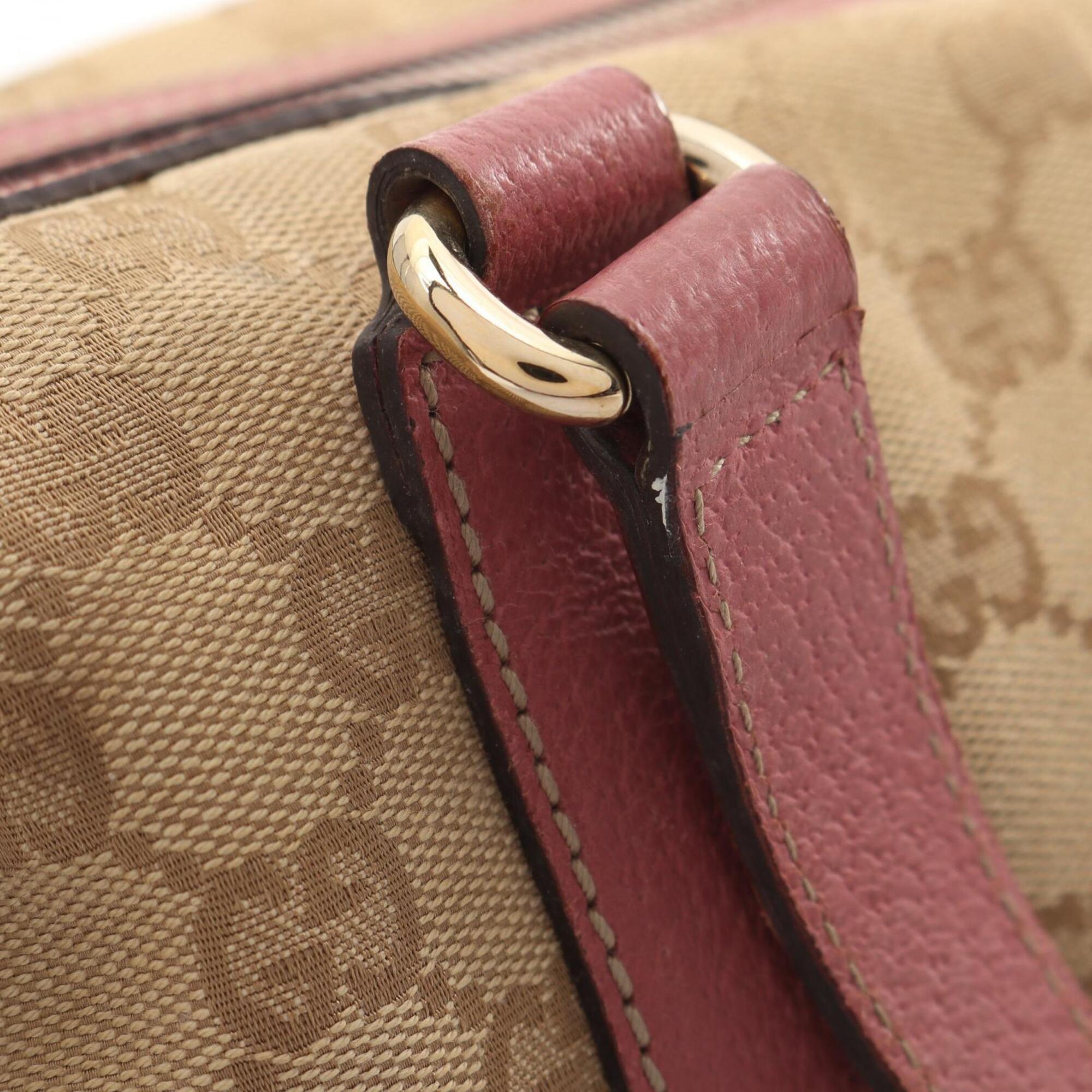 Gucci Beige Pink Canvas Leather Handbag (Pre-Owned)