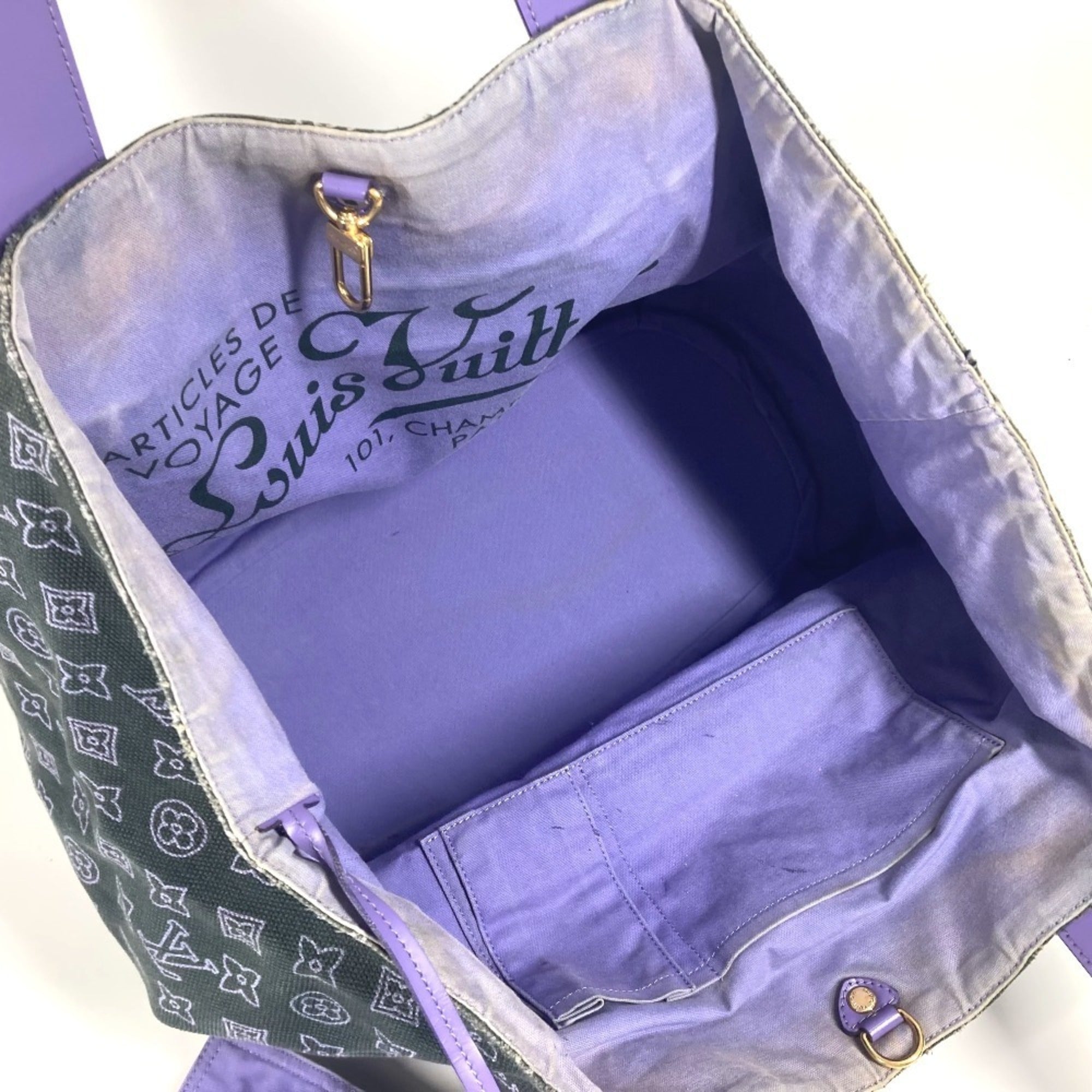 Louis Vuitton Purple Leather Canvas Shoulder Bag Tote Bag (Pre-Owned)
