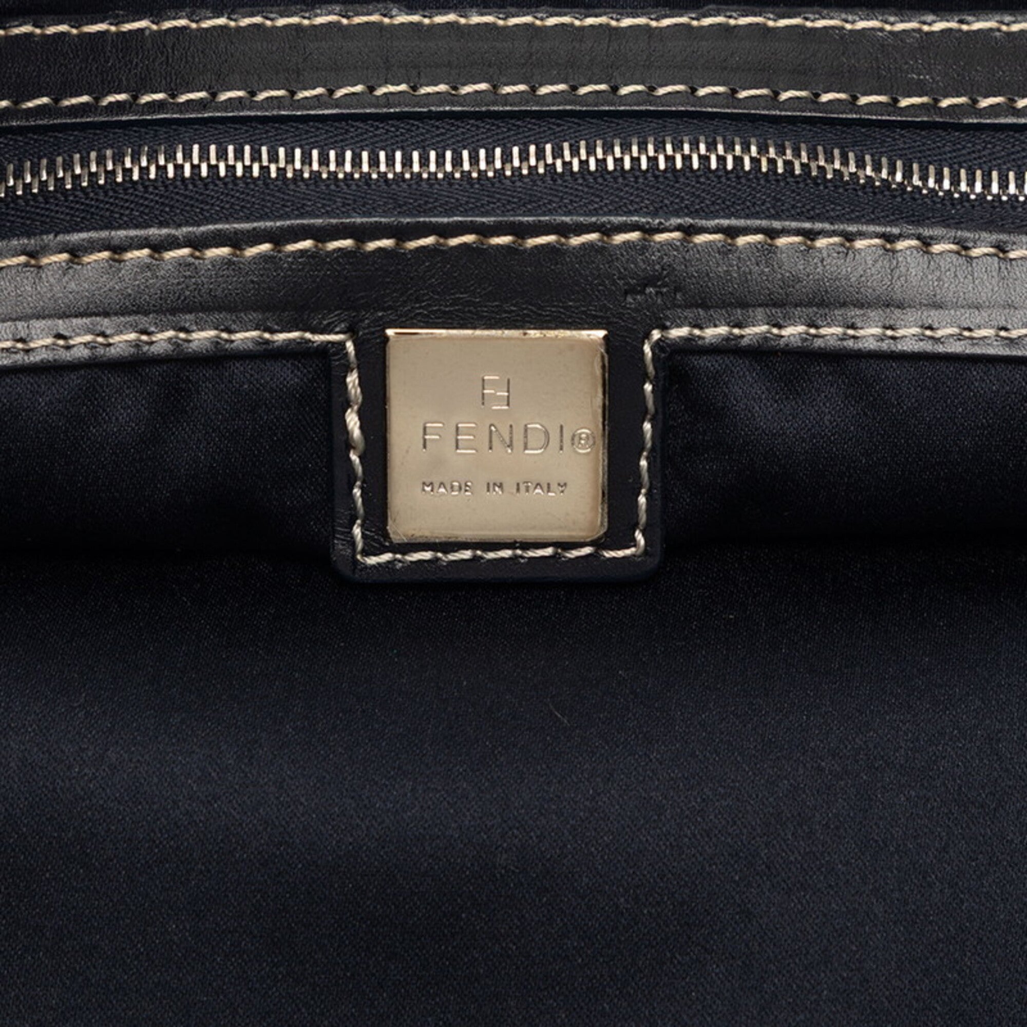 Fendi Gray Navy Canvas Leather Handbag Tote Bag (Pre-Owned)