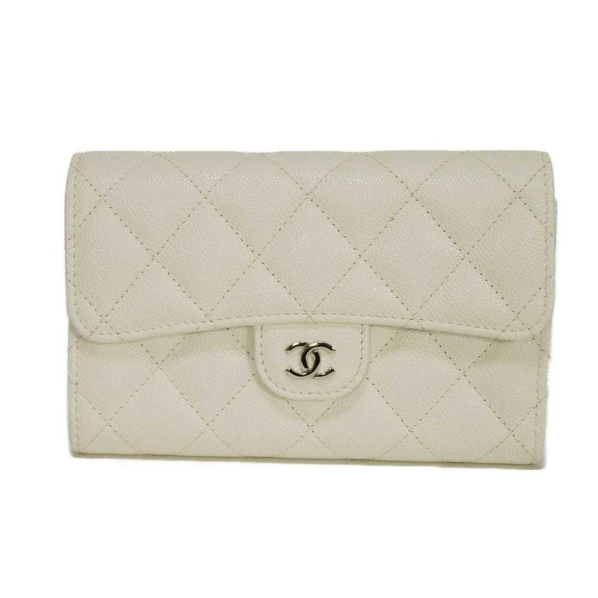 Chanel White Leather Wallet (Tri-Fold) (Pre-Owned)