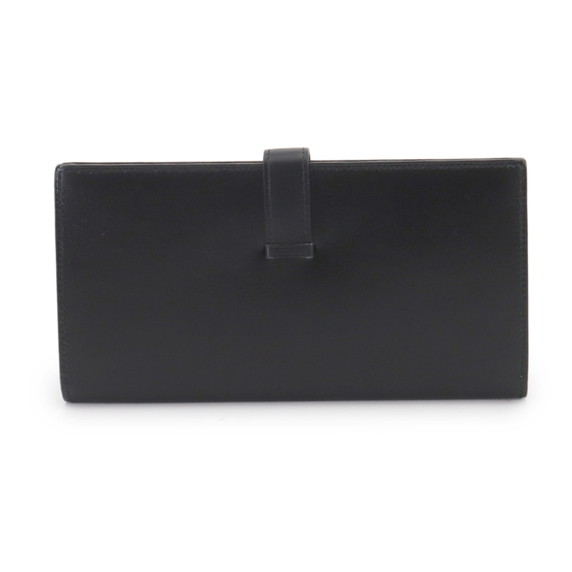 Hermes Black Box Calf Leather Long Wallet (Bi-Fold) (Pre-Owned)