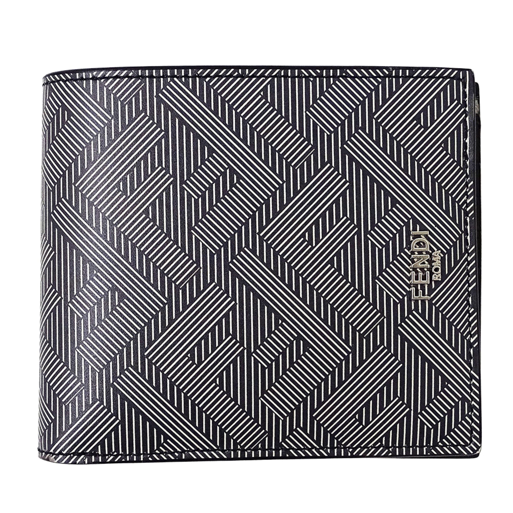 Fendi Black Gray Leather Wallet (Bi-Fold) (Pre-Owned)