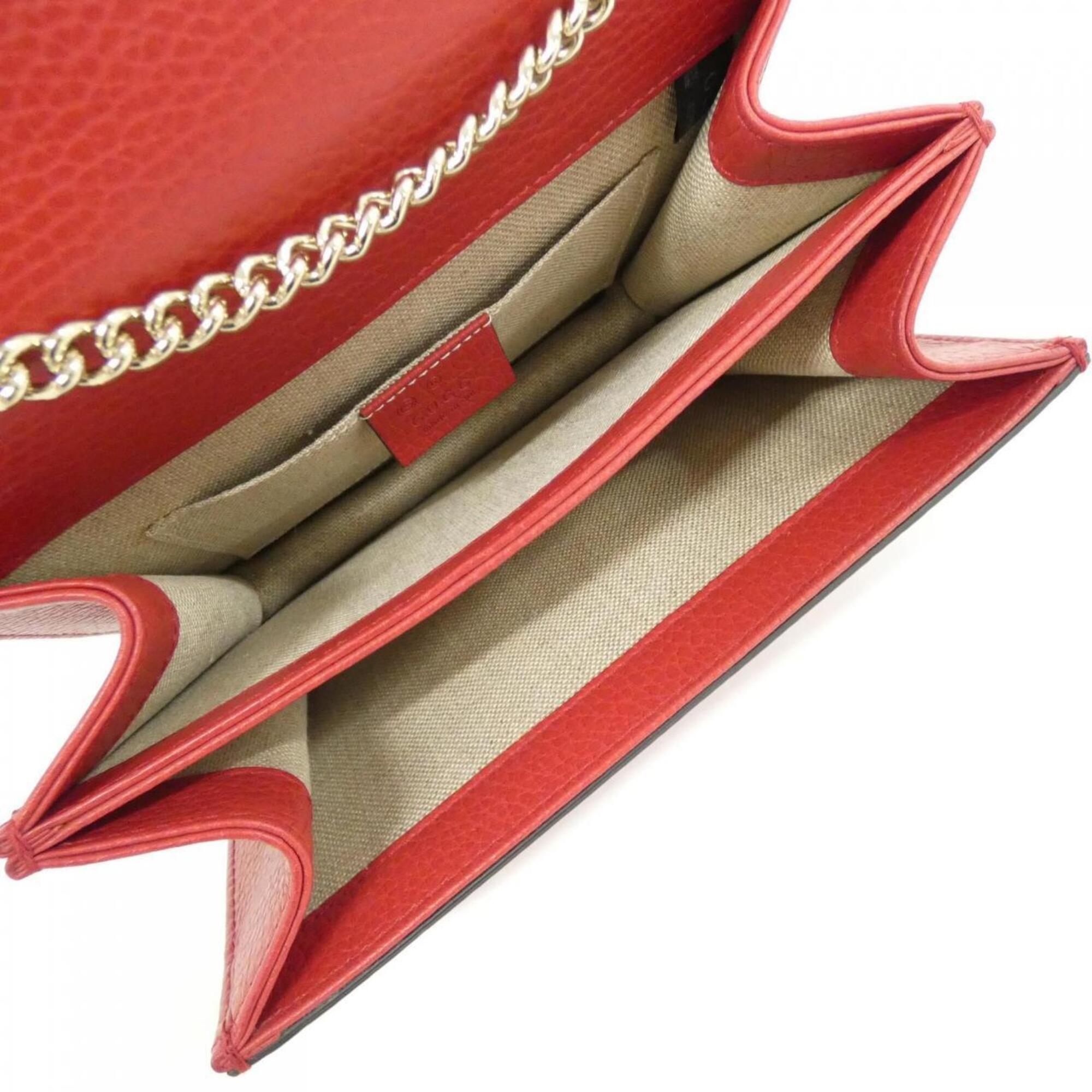 Gucci Red Color Leather Shoulder Bag (Pre-Owned)