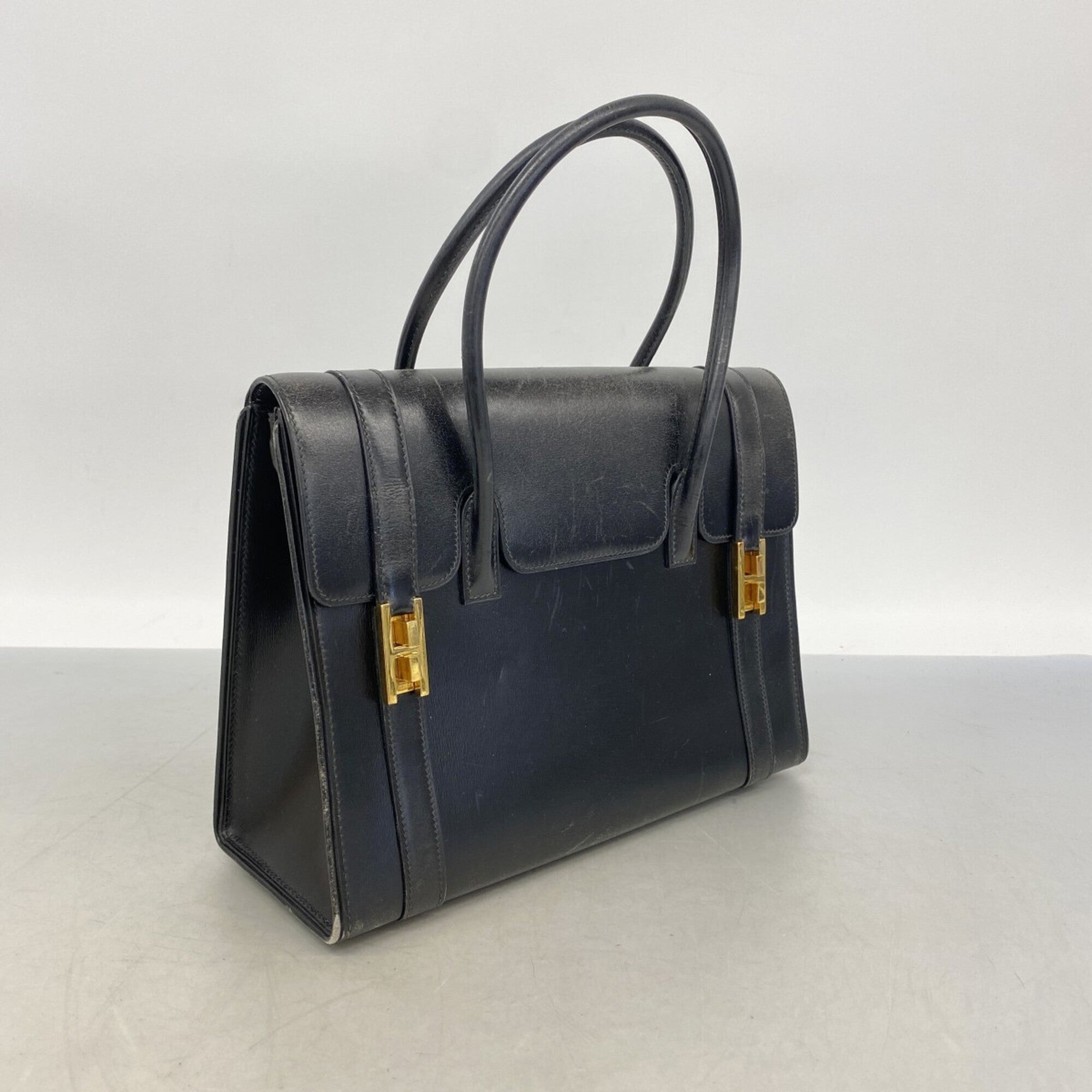 Hermes Black Box Calf Leather Handbag (Pre-Owned)