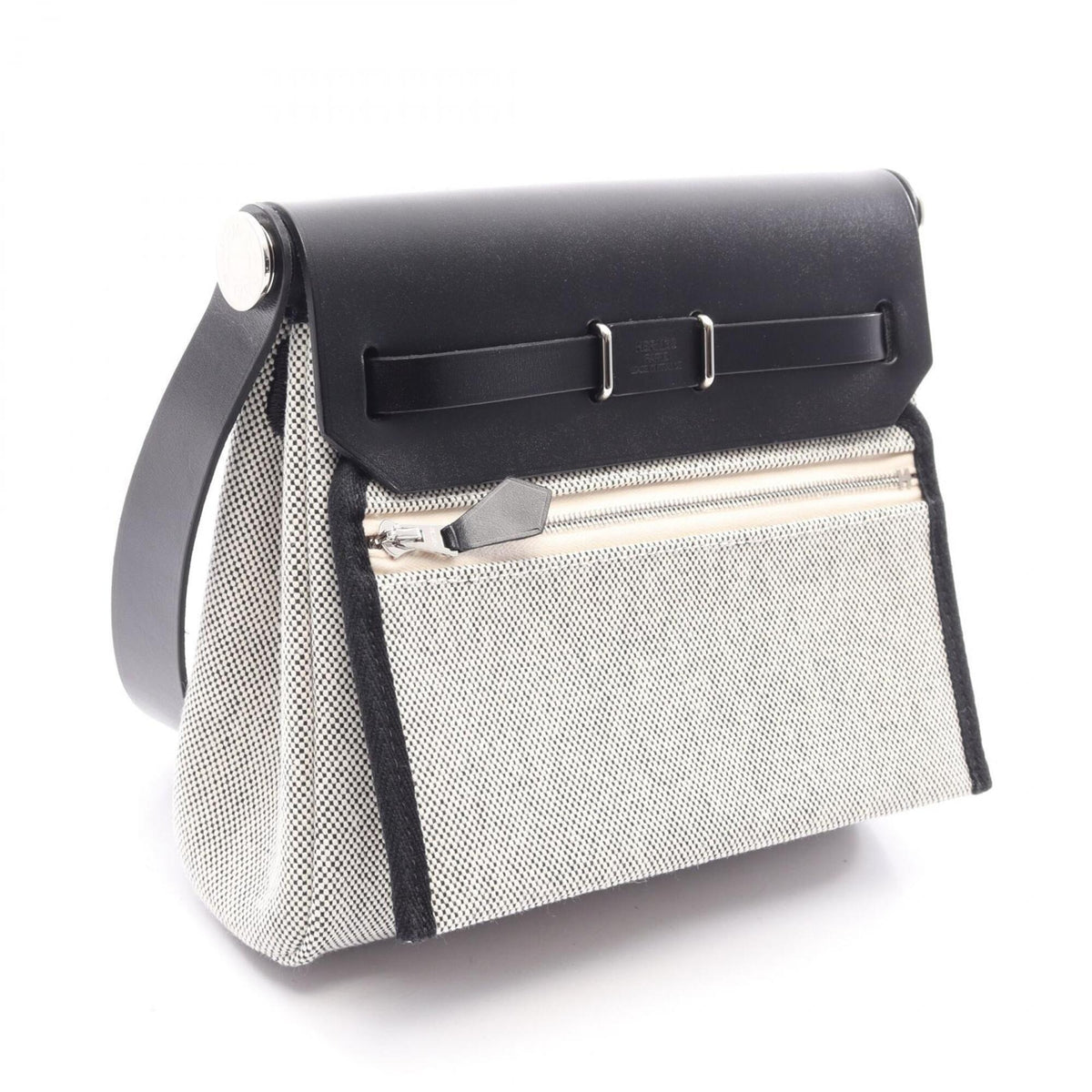 Hermes Black Gray Toile H Vache Leather Handbag Shoulder Bag (Pre-Owned)