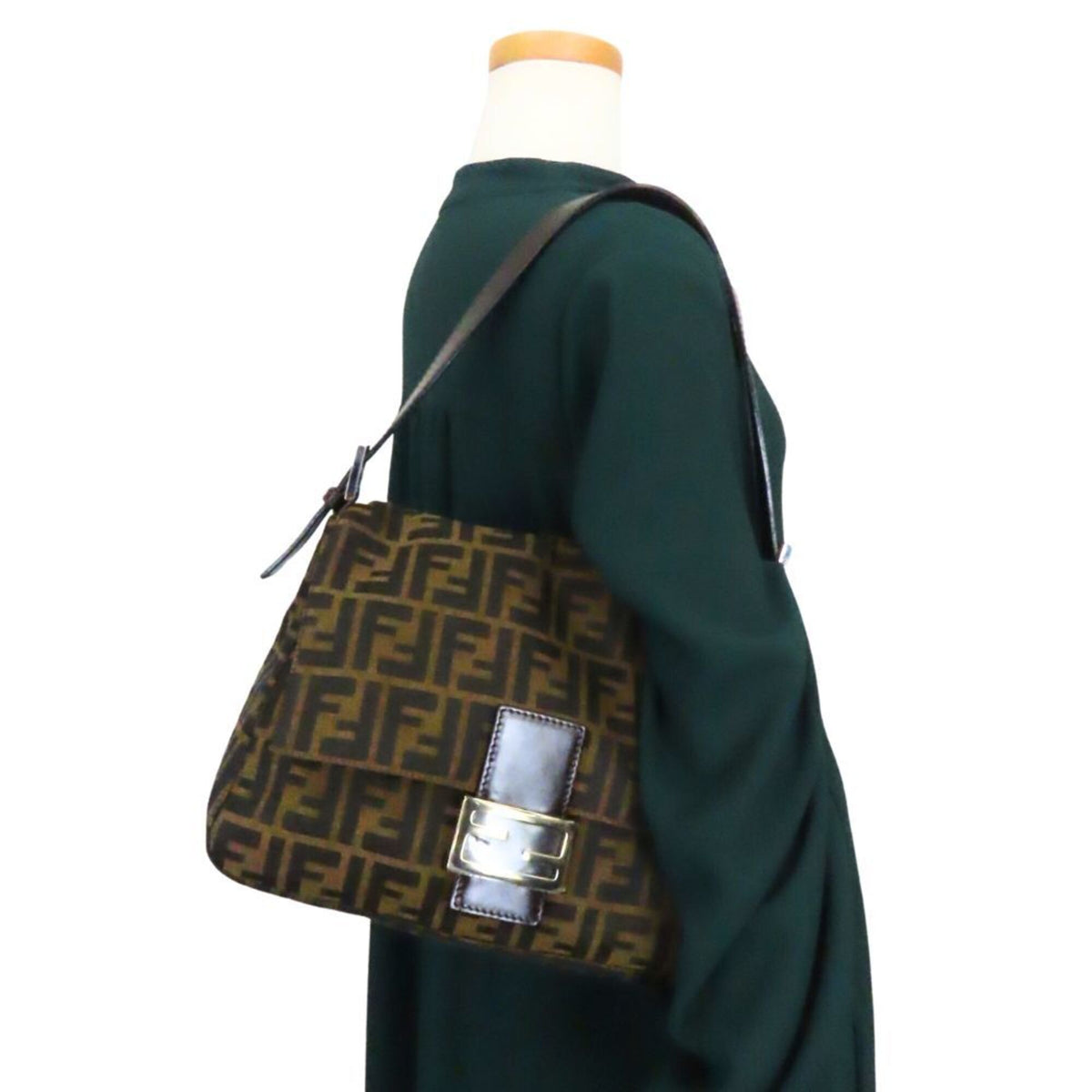 Fendi Zucca Black Brown Canvas Leather Shoulder Bag (Pre-Owned)