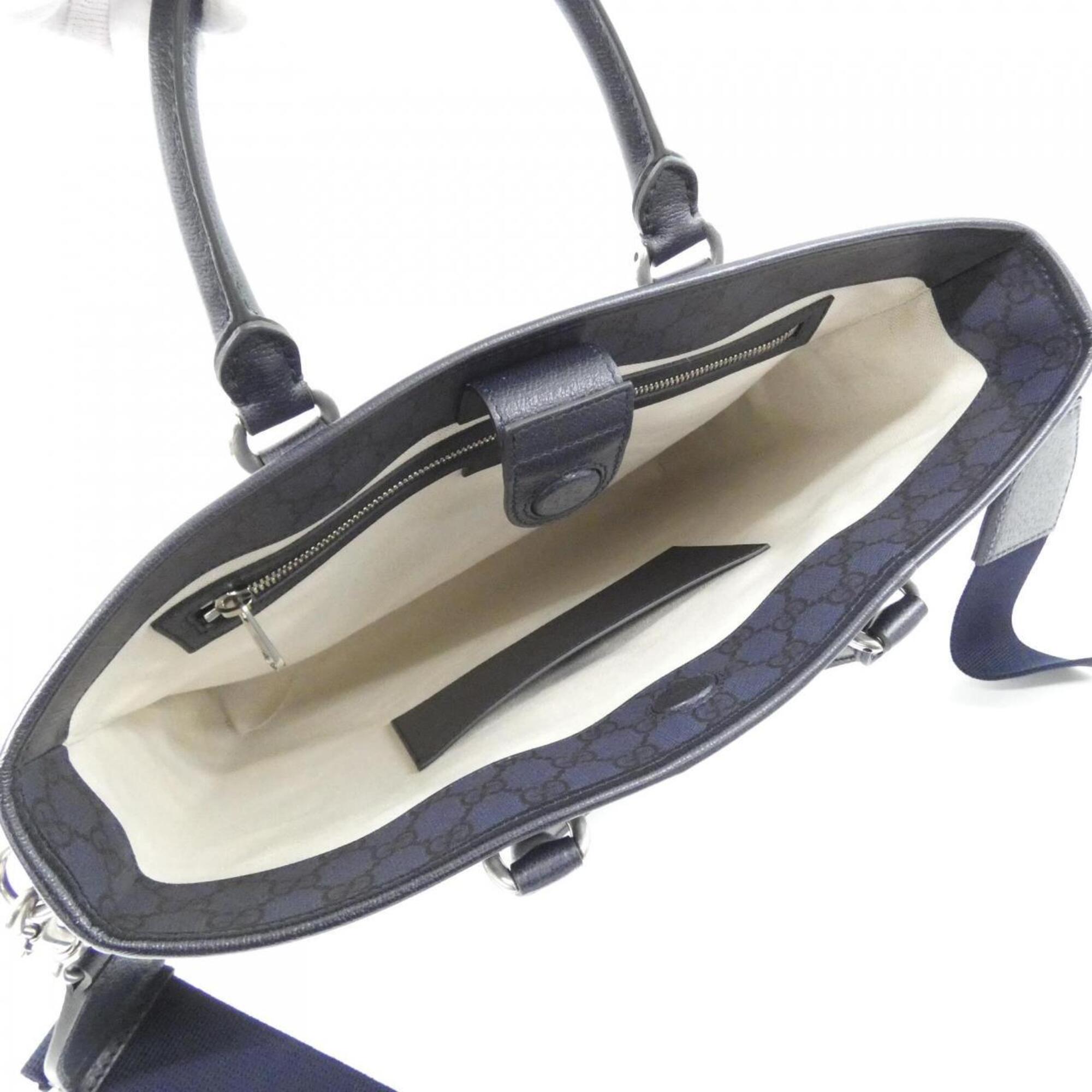Gucci Black Navy Gg Supreme Canvas Handbag (Pre-Owned)