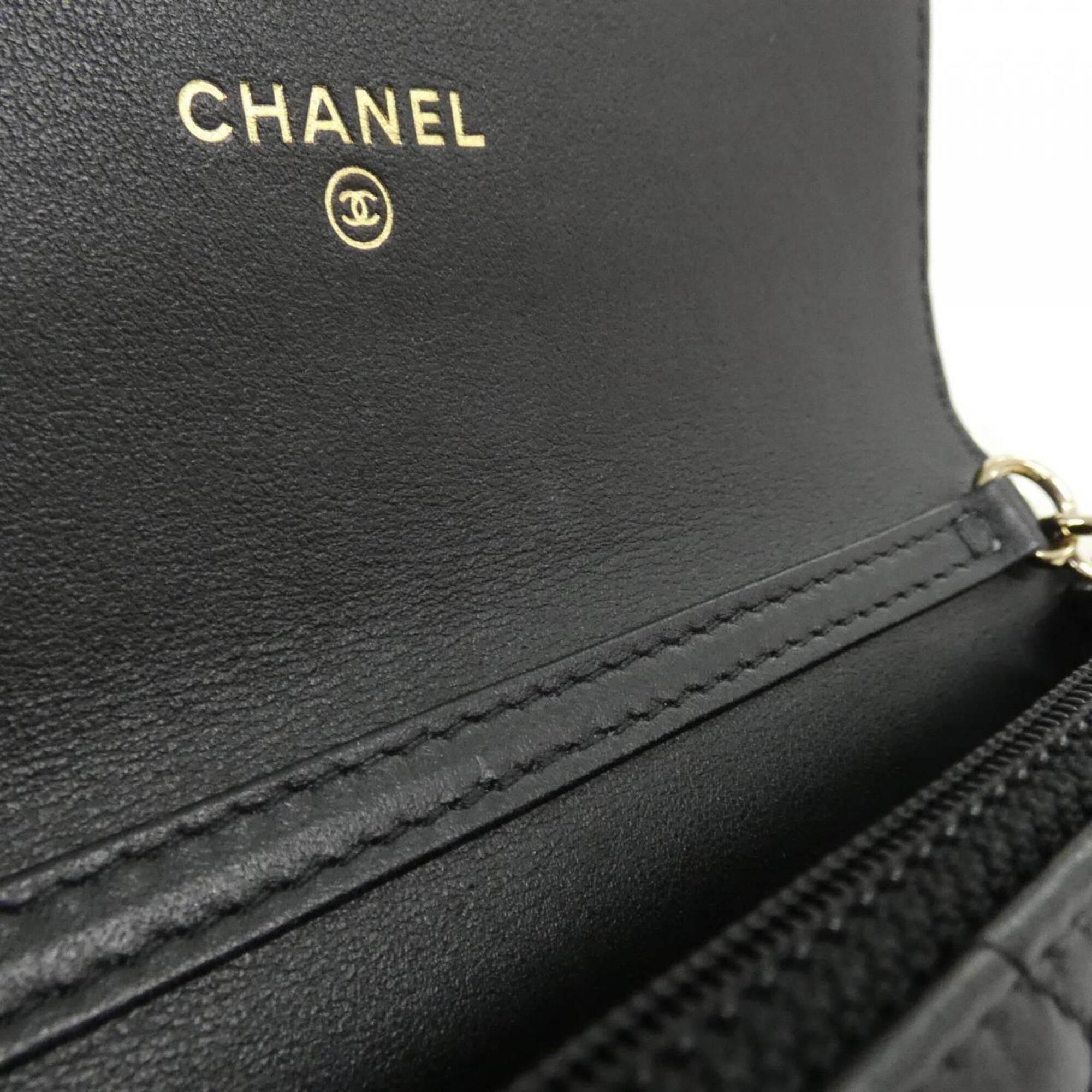 Chanel Black Artificial Pearl Leather Chain/Shoulder Wallet (Pre-Owned)