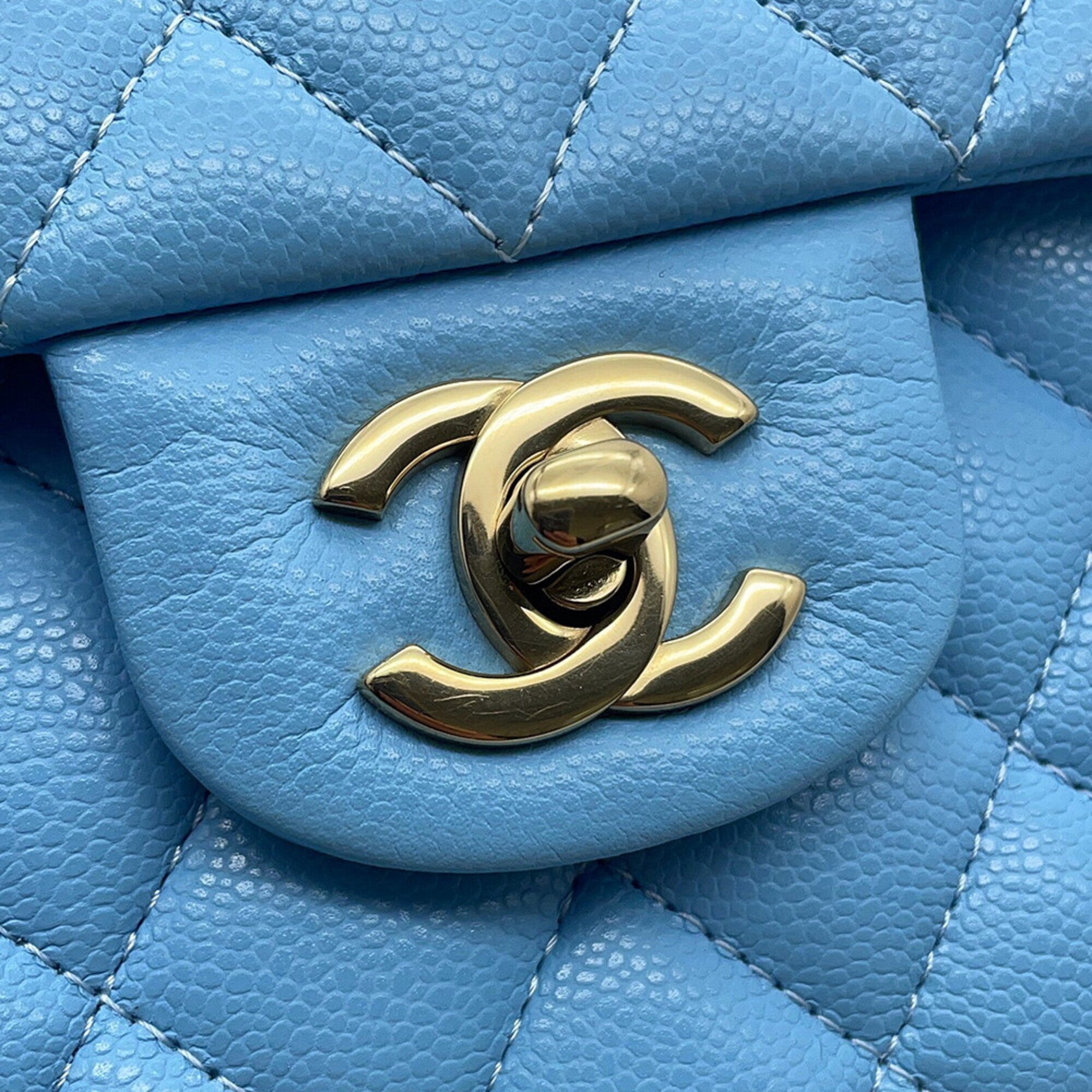 Chanel Sky Blue Grained Calfskin Handbag Shoulder Bag (Pre-Owned)