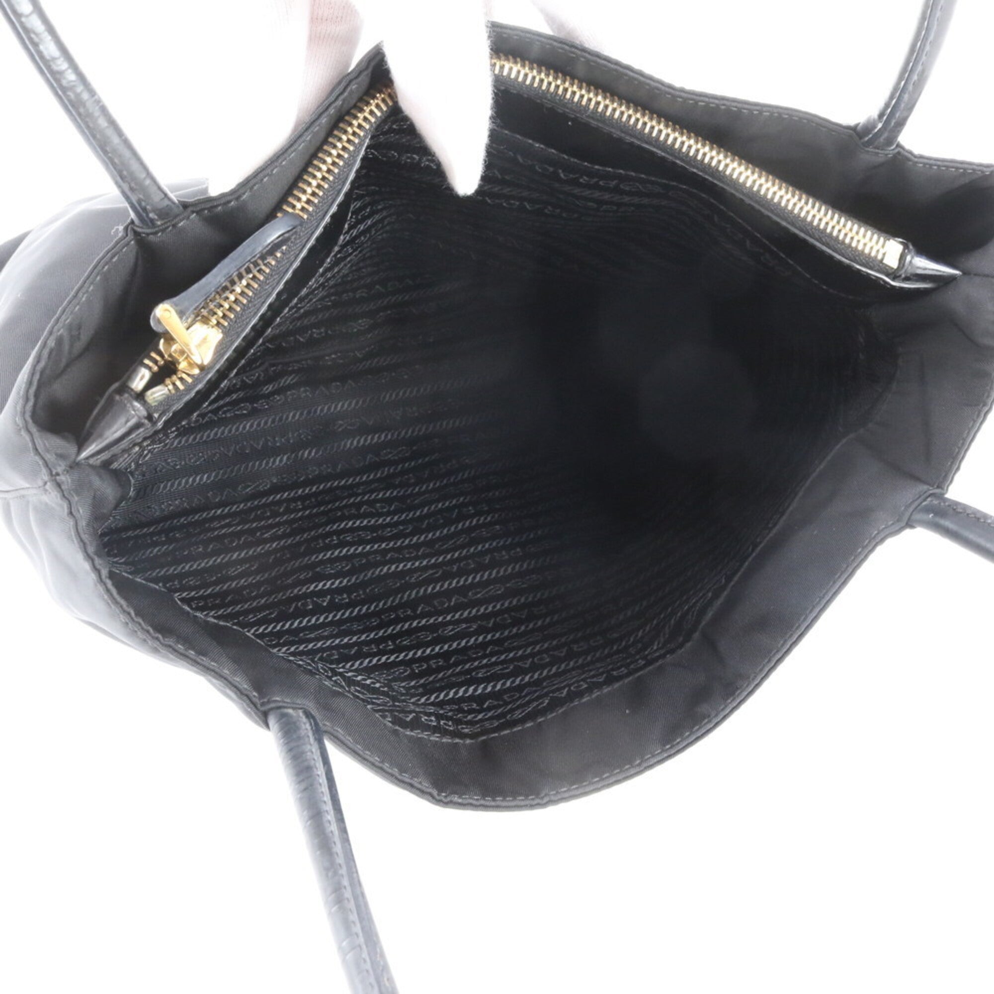 Prada Black Nylon Leather Handbag Shoulder Bag Tote Bag (Pre-Owned)