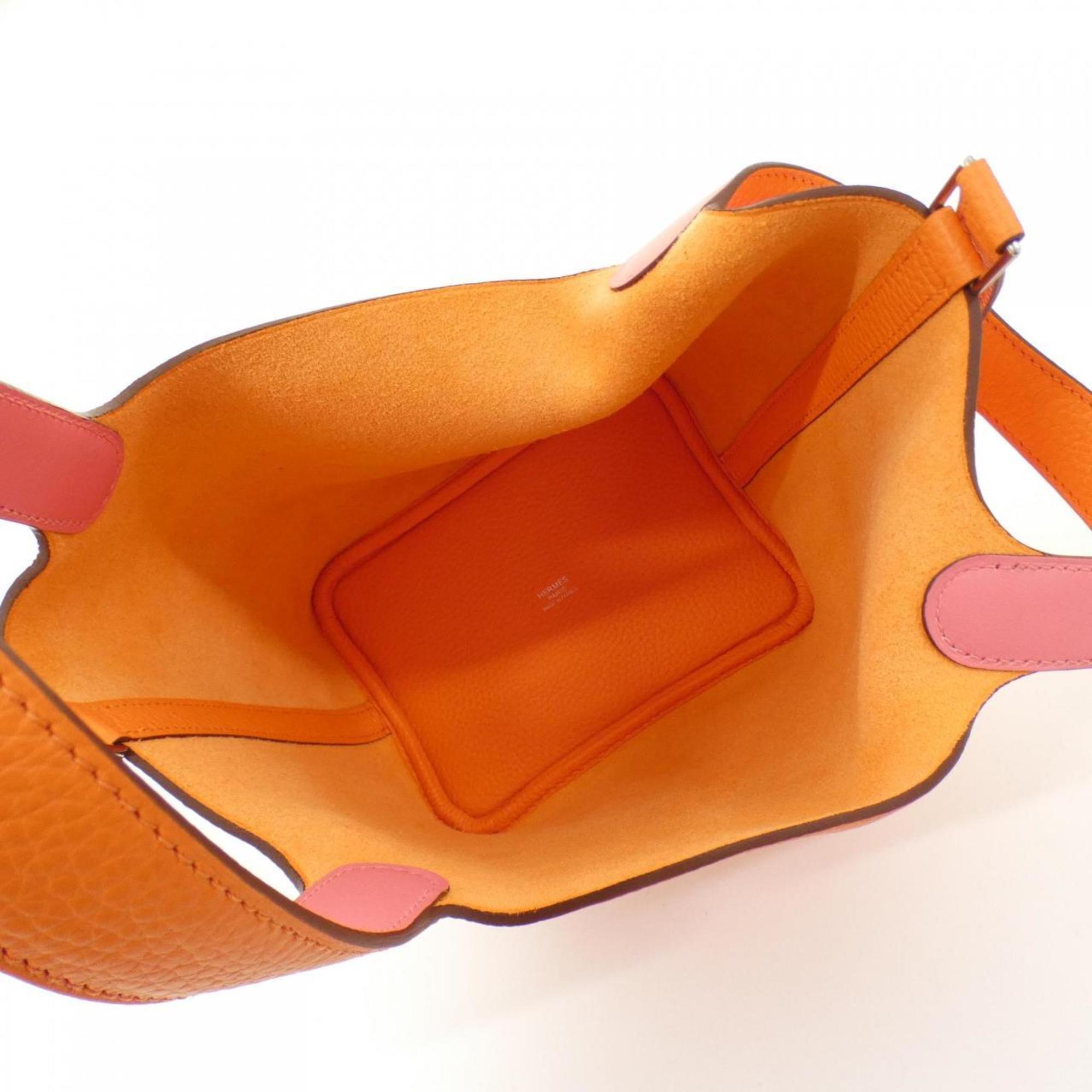 Hermes Picotin Orange Rose Azalee Taurillon Clemence Leather Swift Leather Handbag (Pre-Owned)