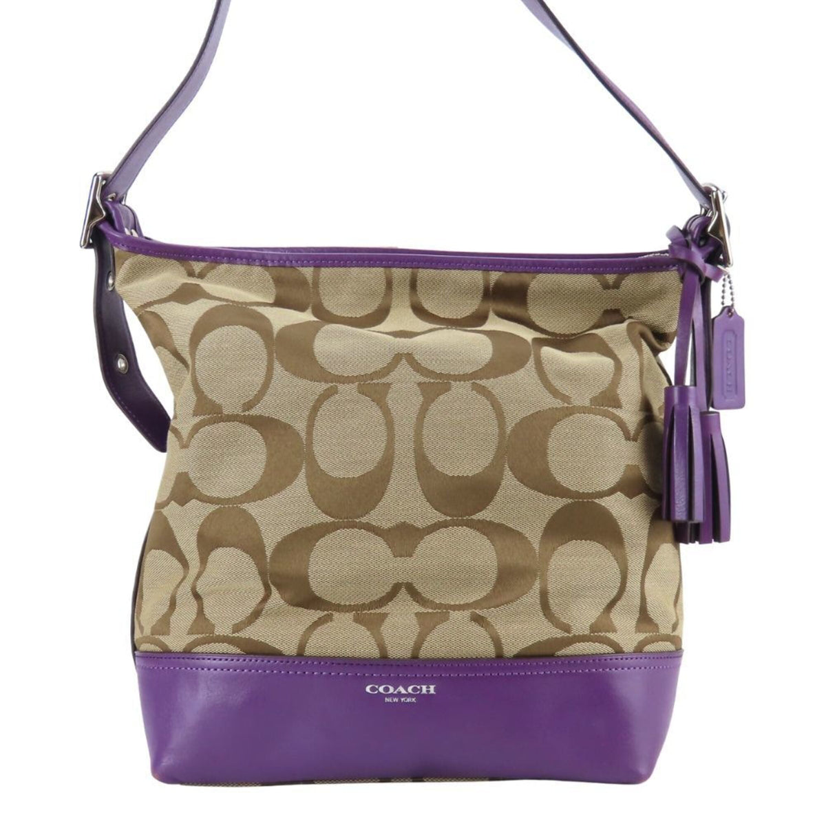 Coach Beige Purple Leather Canvas Shoulder Bag (Pre-Owned)