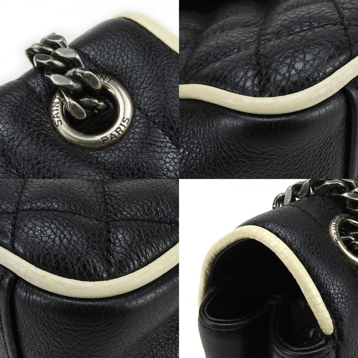 Saint Laurent Black Ivory Leather Shoulder Bag (Pre-Owned)