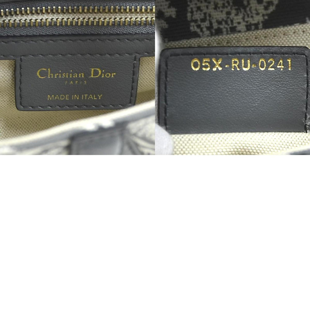 Christian Dior Gray Off-White Canvas Leather Shoulder Bag (Pre-Owned)