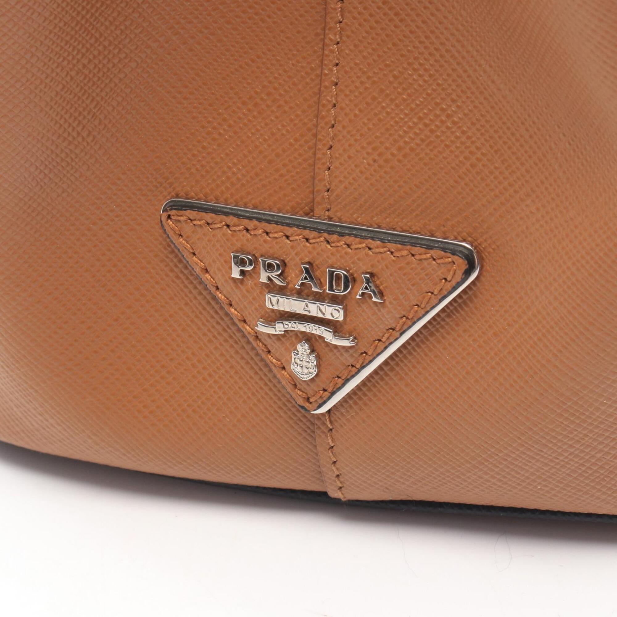 Prada Black Brown White Saffiano Handbag Tote Bag (Pre-Owned)
