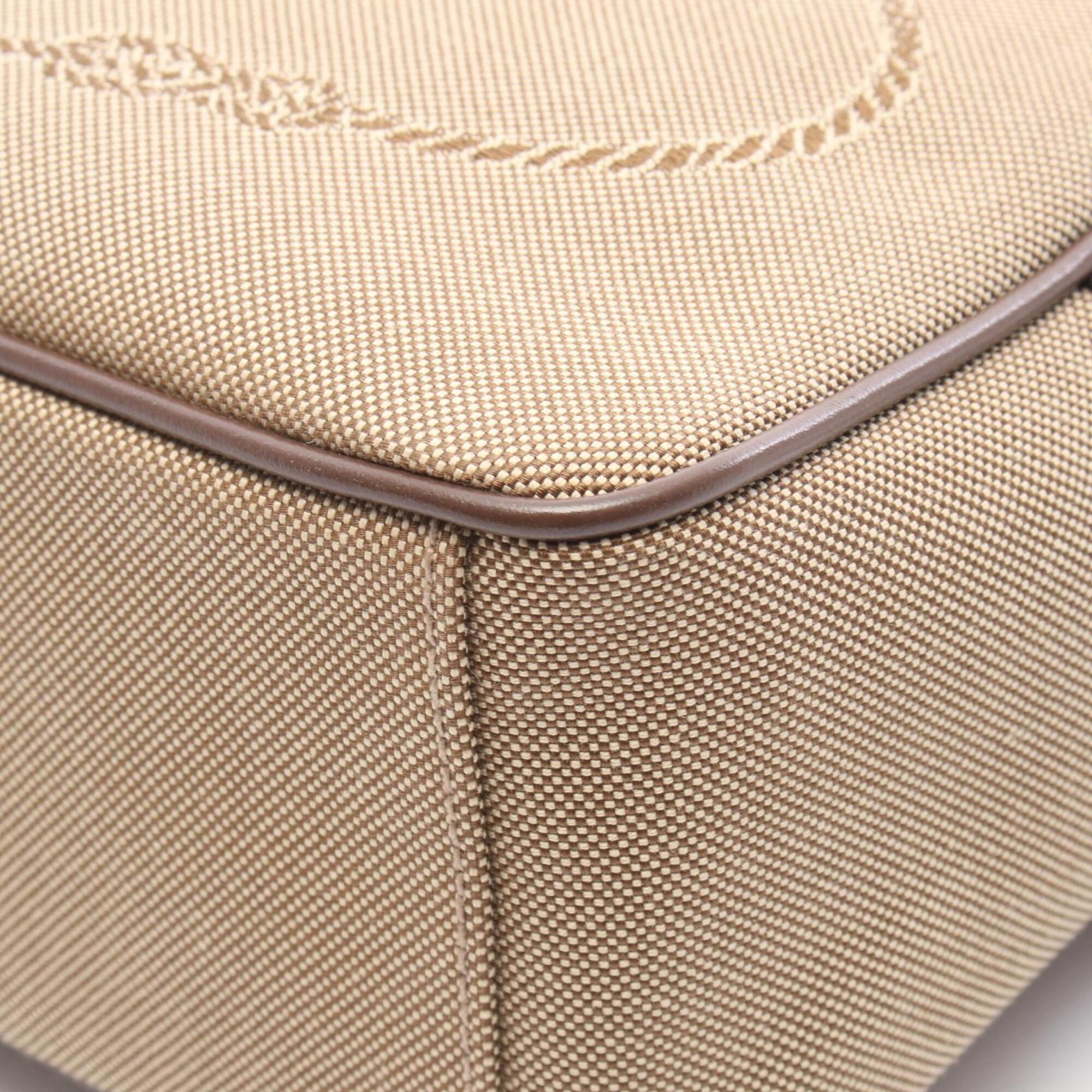 Prada Brown Gray Canvas Leather Handbag Shoulder Bag (Pre-Owned)