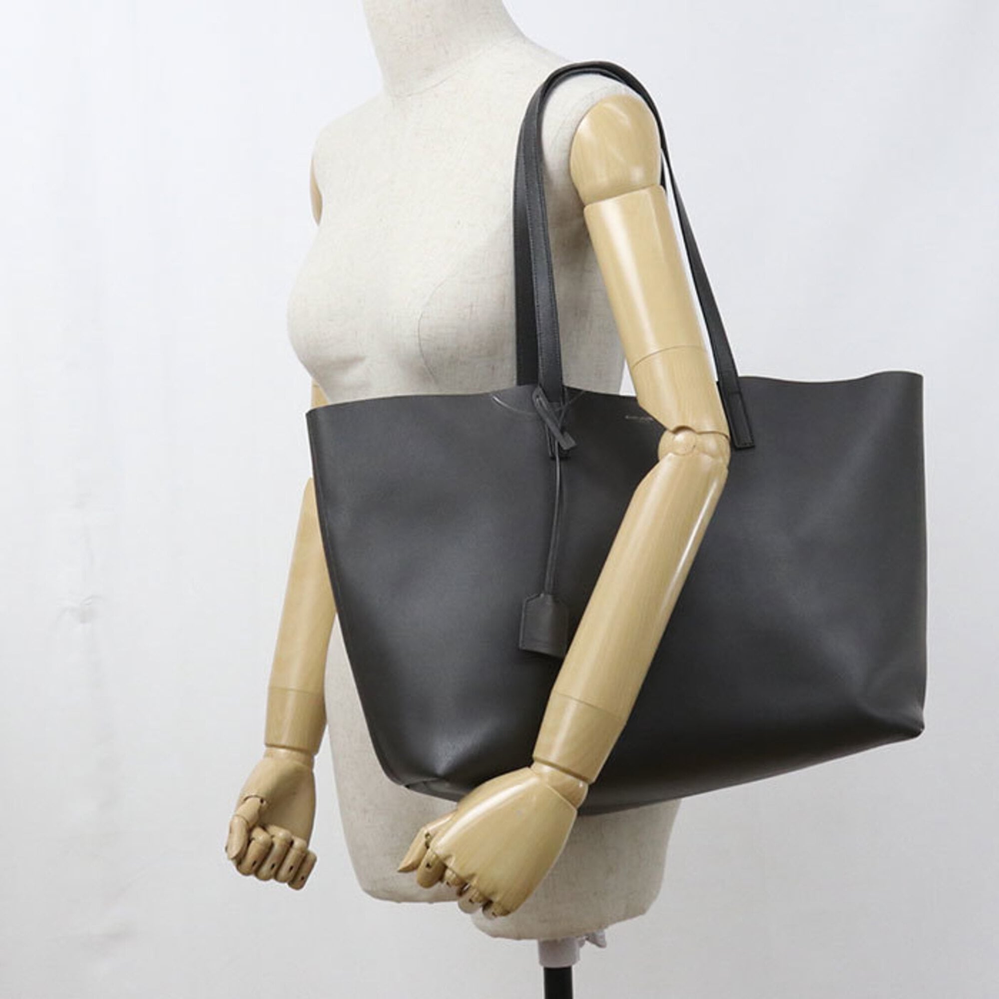 Saint Laurent Gray Leather Pouch Tote Bag (Pre-Owned)