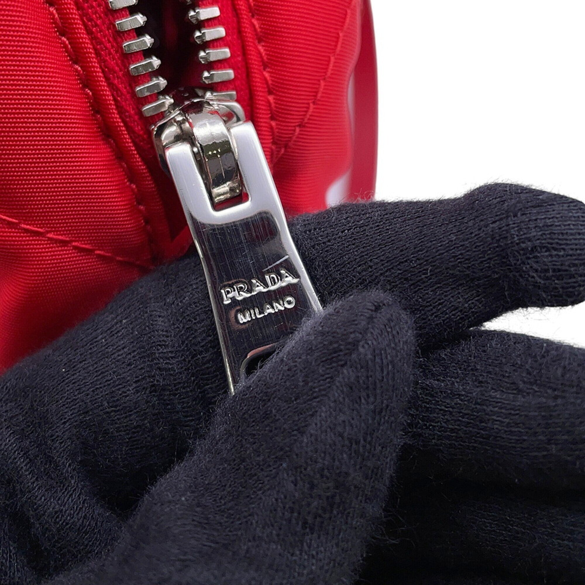 Prada Red Color Nylon Leather Backpack (Pre-Owned)