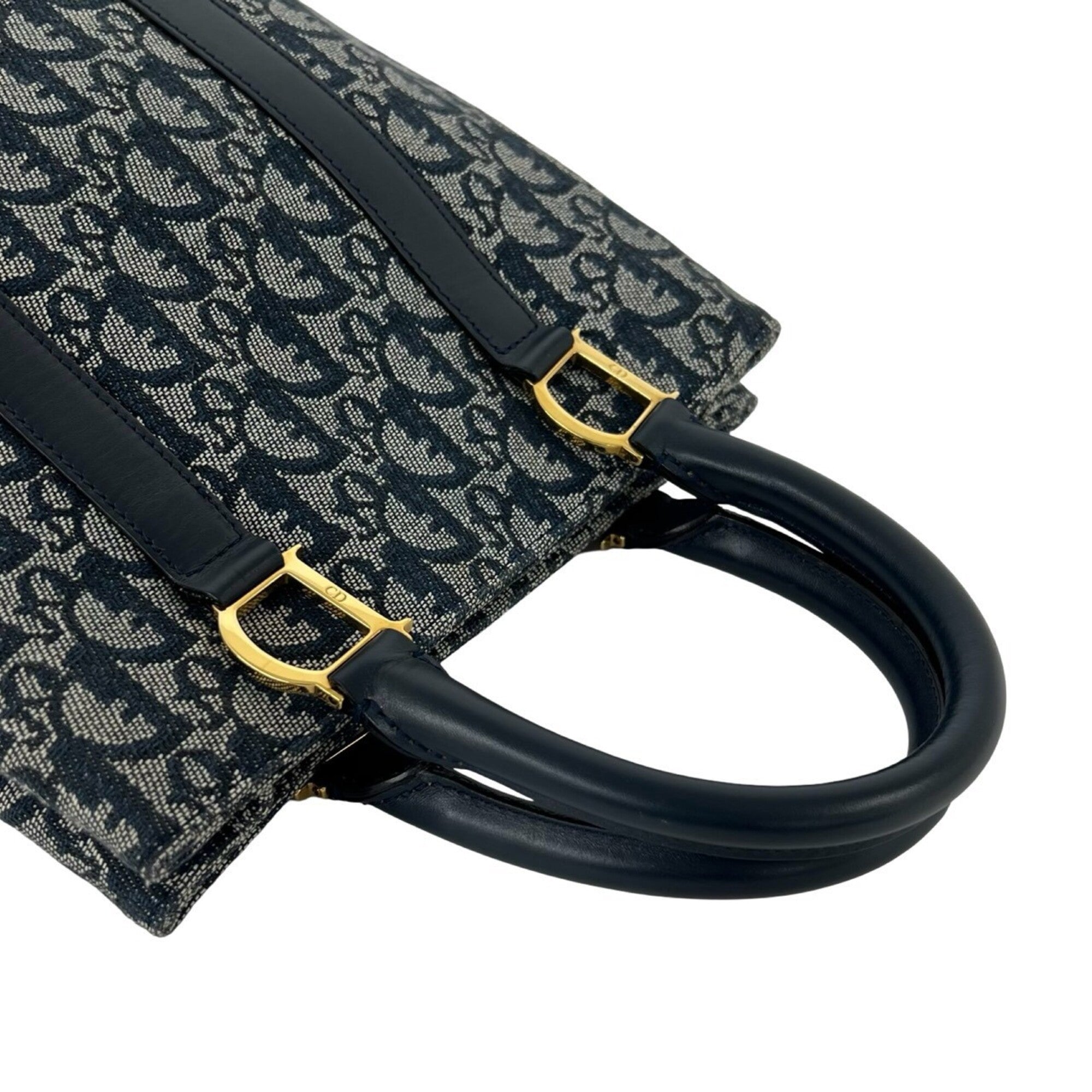 Christian Dior Navy Canvas Leather Handbag Tote Bag (Pre-Owned)