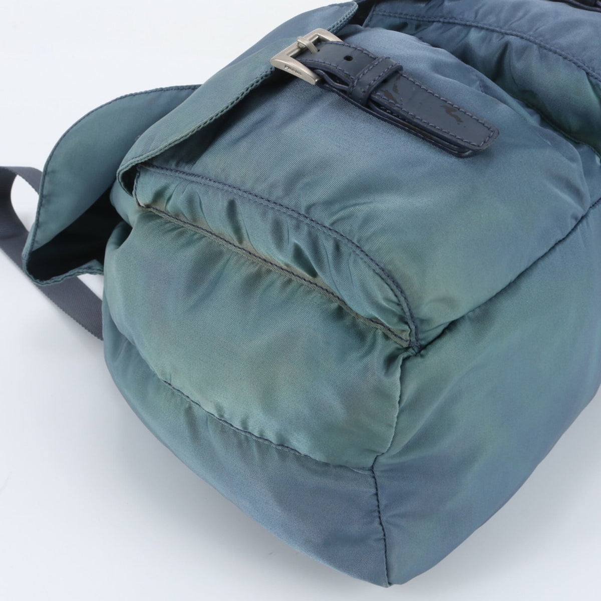 Prada Blue Leather Nylon Backpack Shoulder Bag (Pre-Owned)