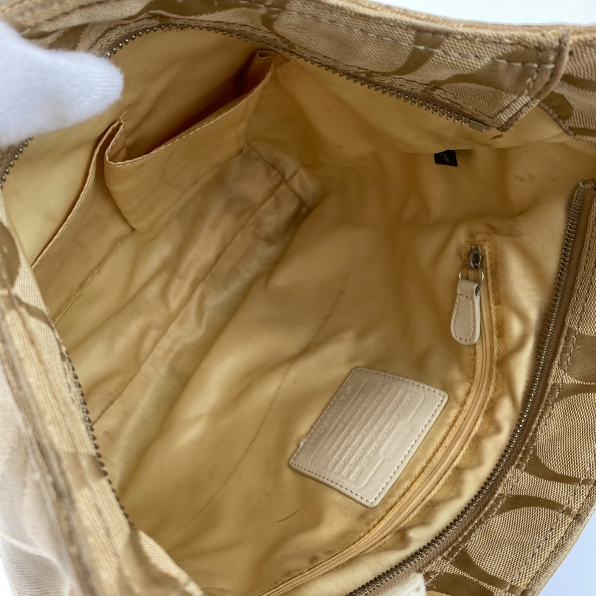 Coach Beige Signature Line Patent Leather Shoulder Bag (Pre-Owned)