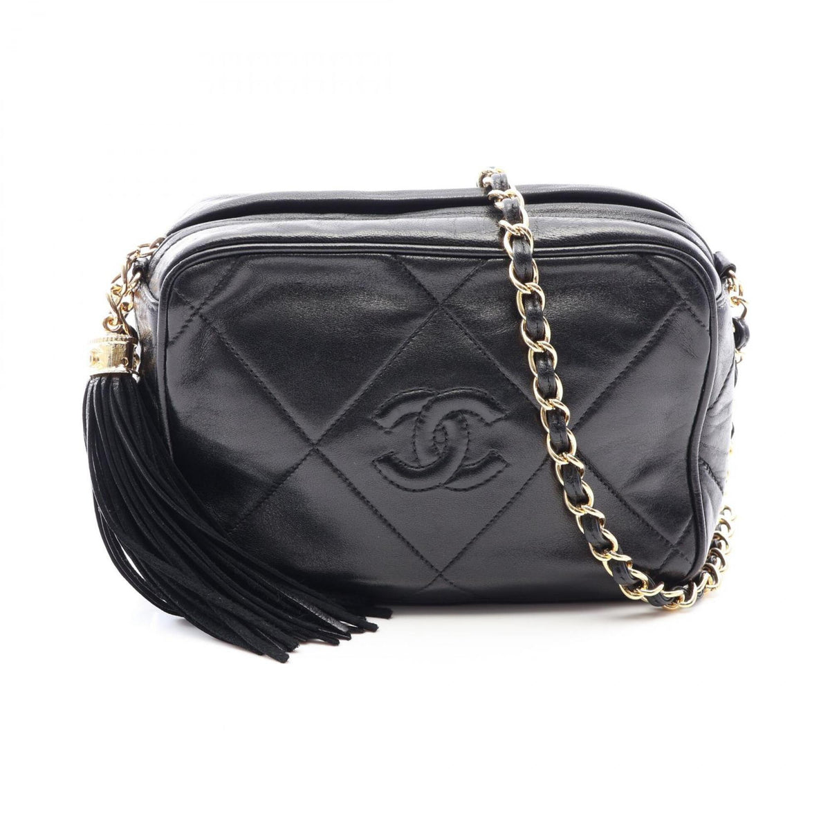 Chanel 2.55 Black Leather Handbag Shoulder Bag (Pre-Owned)