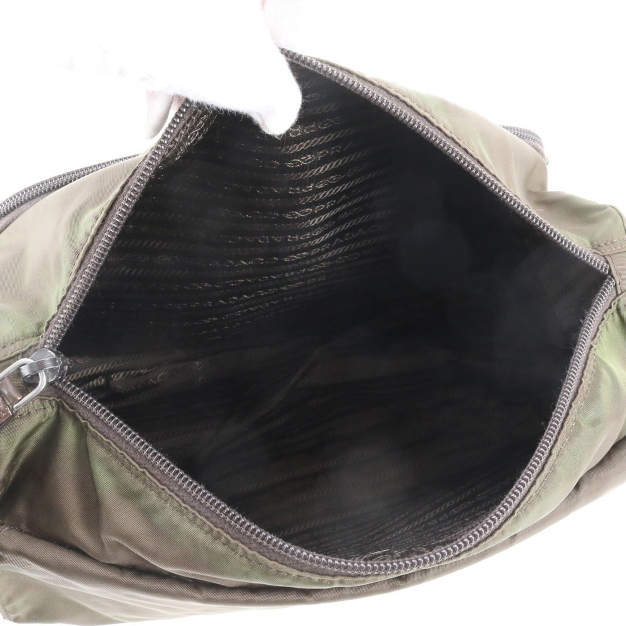 Prada Brown Green Khaki Nylon Leather Shoulder Bag (Pre-Owned)