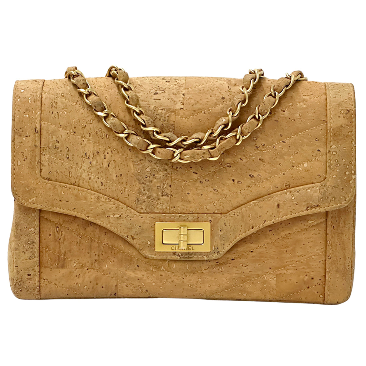 Chanel Beige Gold Leather Handbag Shoulder Bag (Pre-Owned)