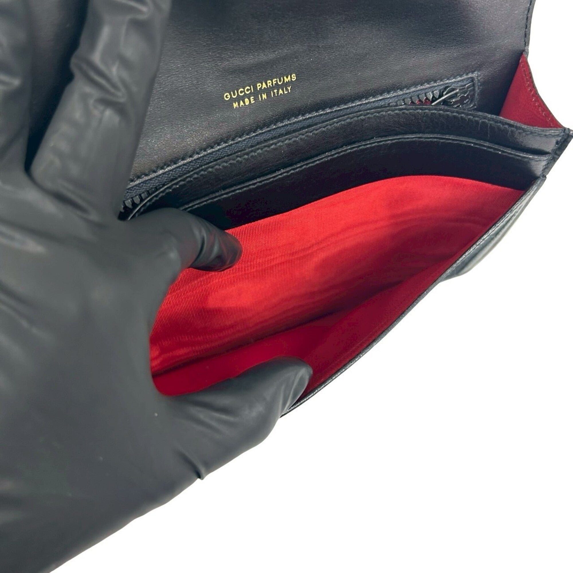Gucci Black Green Red Color Canvas Leather Pouch (Pre-Owned)