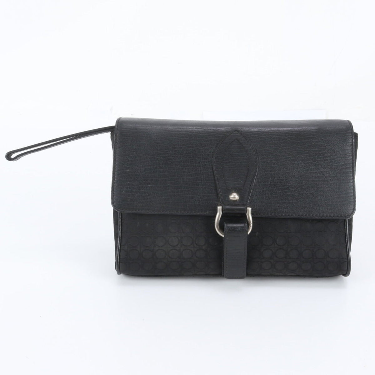 Salvatore Ferragamo Black Leather Nylon Clutch Bag Pouch (Pre-Owned)