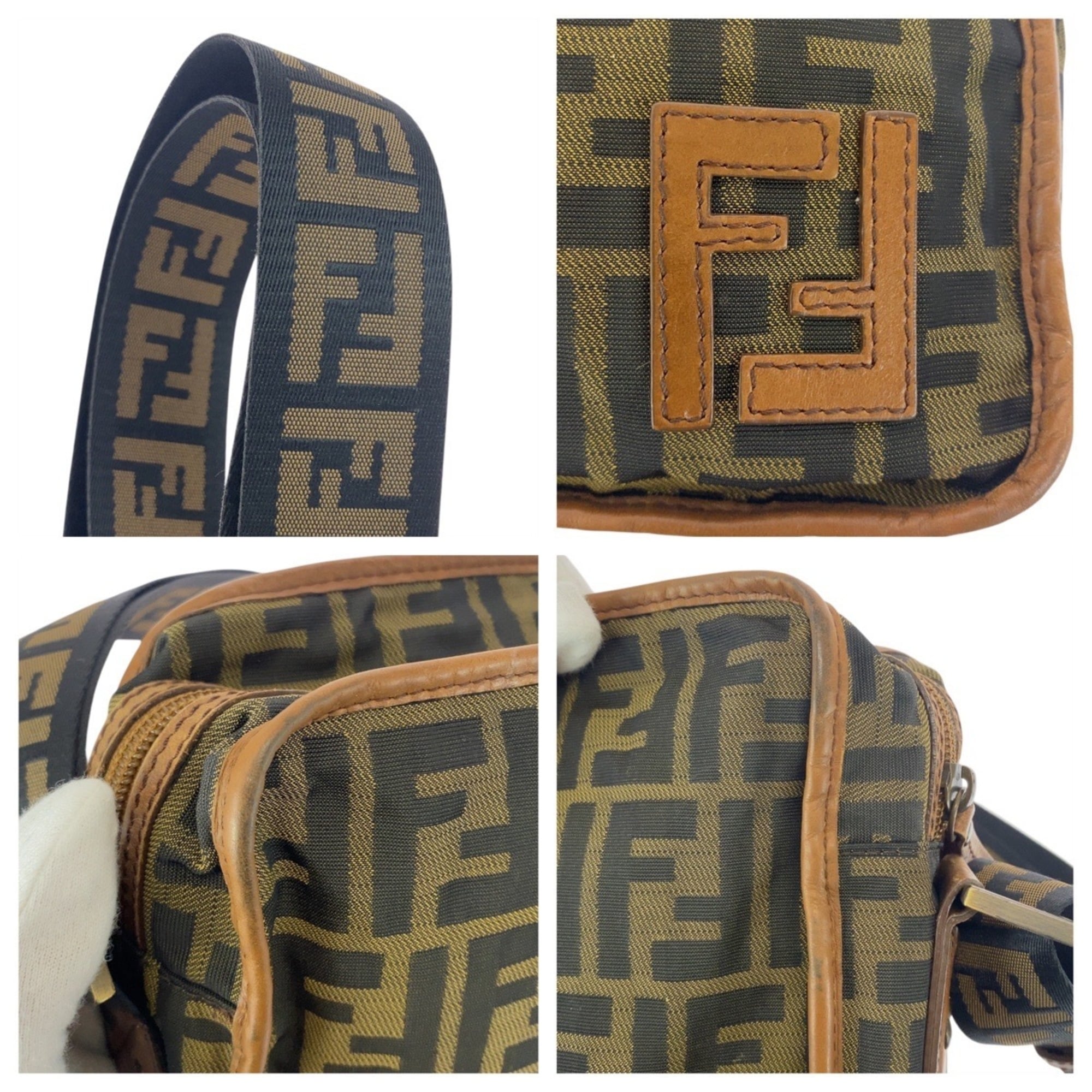 Fendi Beige Brown Nylon Pochette Shoulder Bag (Pre-Owned)