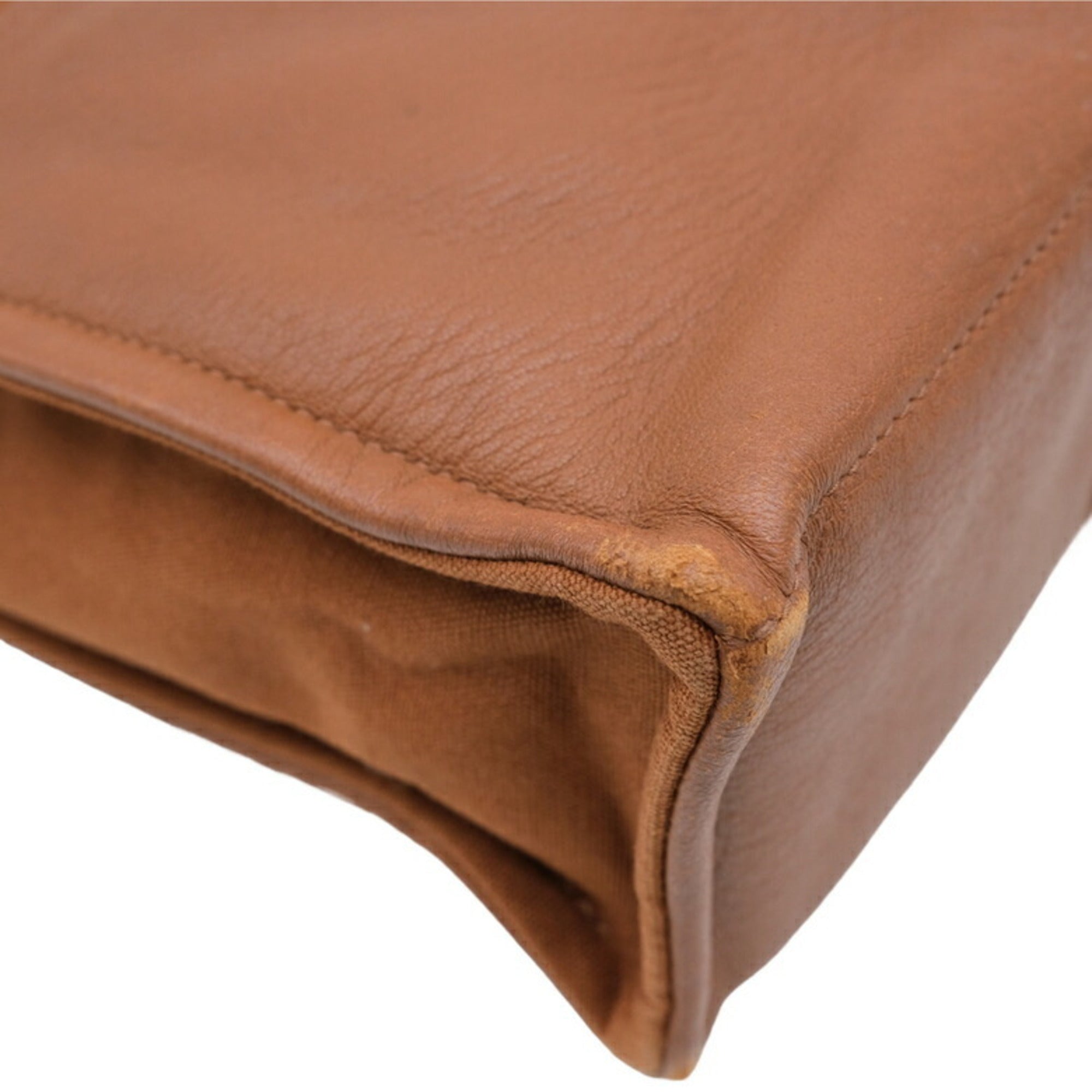 Hermes Brown Canvas Leather Handbag Tote Bag (Pre-Owned)