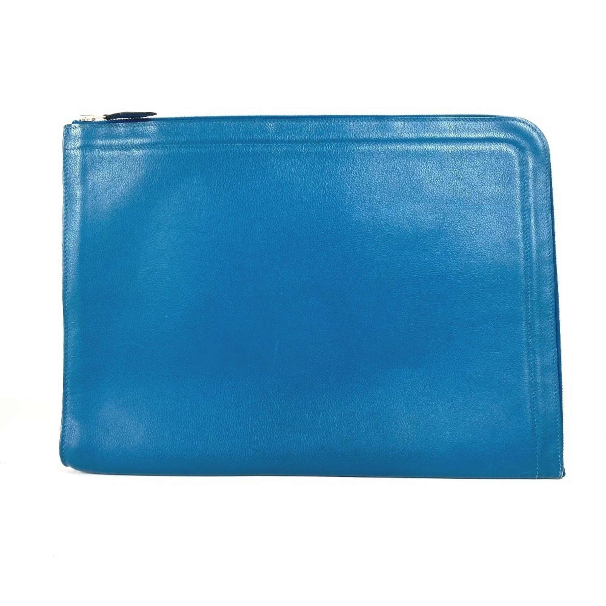 Hermes Blue Leather Clutch Bag Pouch (Pre-Owned)