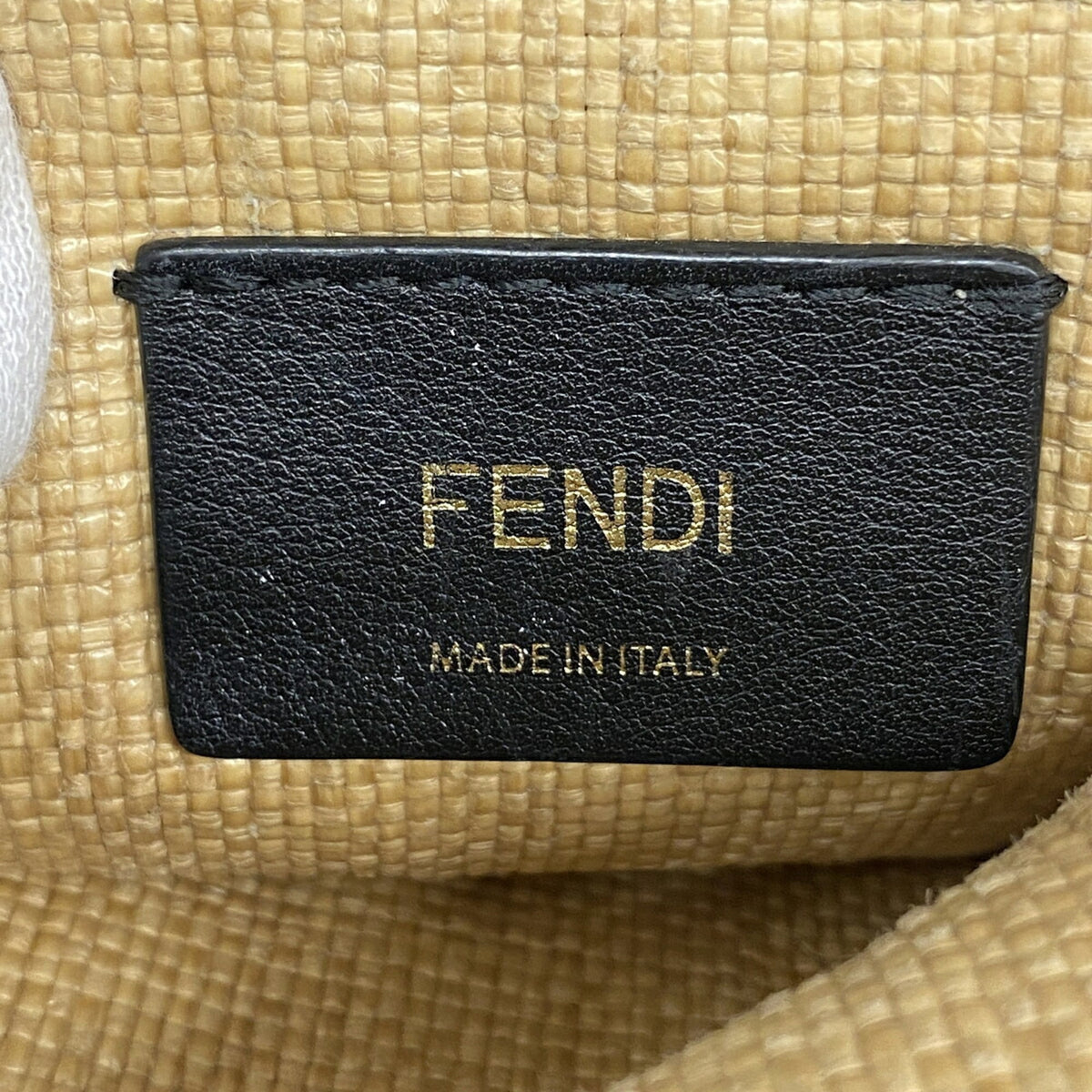 Fendi Beige Black Raffia Handbag (Pre-Owned)