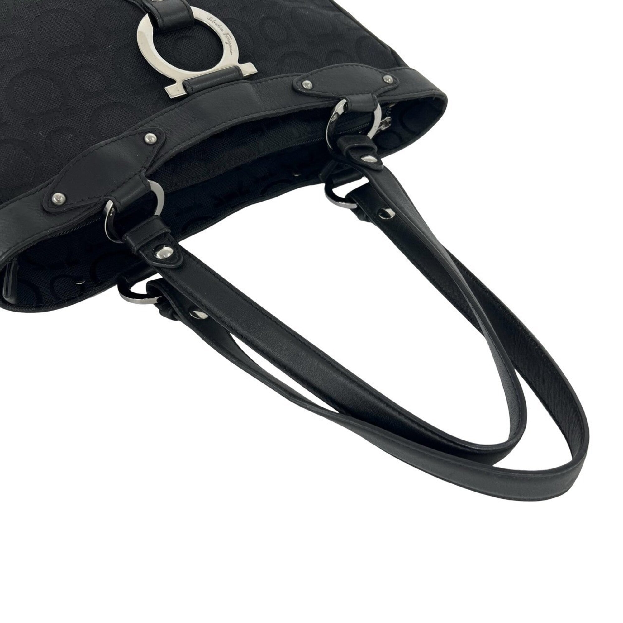 Salvatore Ferragamo Black Canvas Leather Handbag (Pre-Owned)
