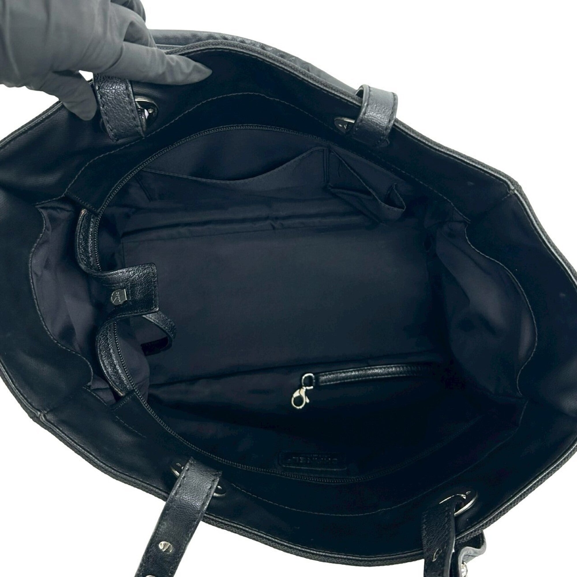 Chanel Black Canvas Leather Pouch Tote Bag (Pre-Owned)