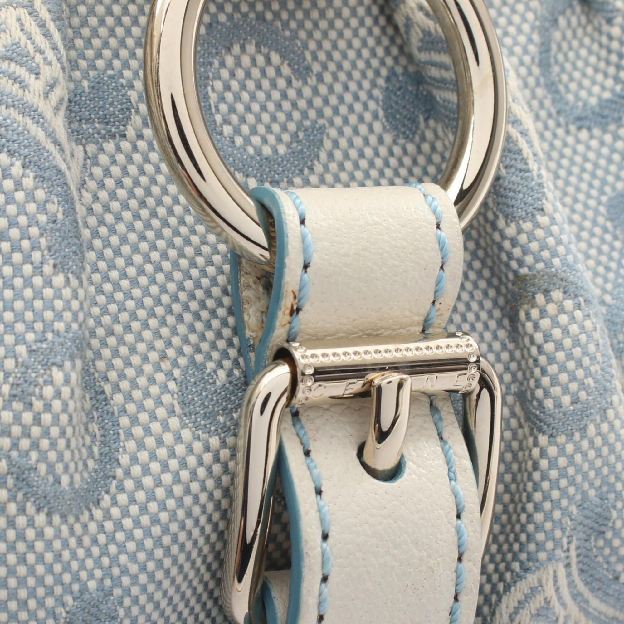 Celine Blue White Canvas Leather Handbag (Pre-Owned)