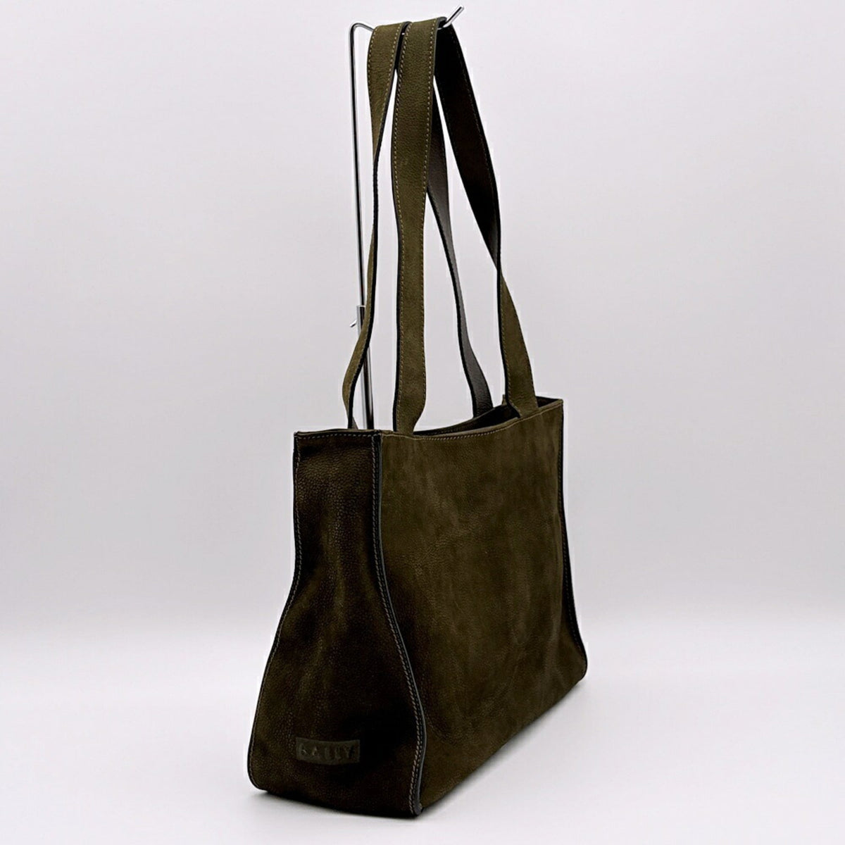 Bally Green Khaki Suede Leather Shoulder Bag Tote Bag (Pre-Owned)