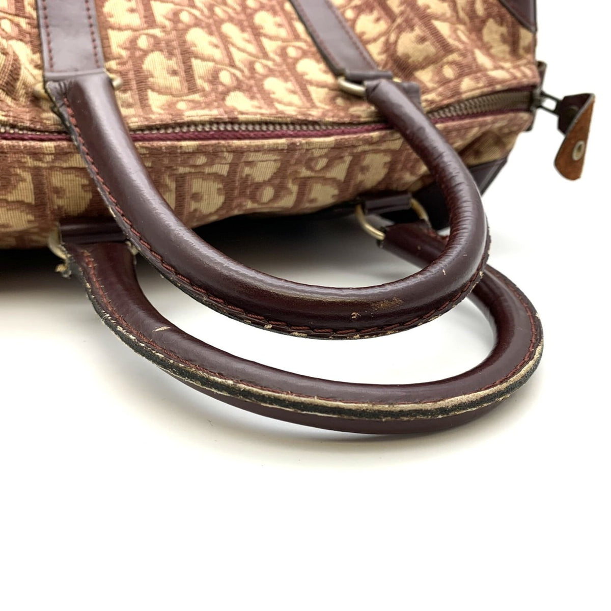 Christian Dior Red Color Wine Trotter Canvas Leather Boston Bag (Pre-Owned)