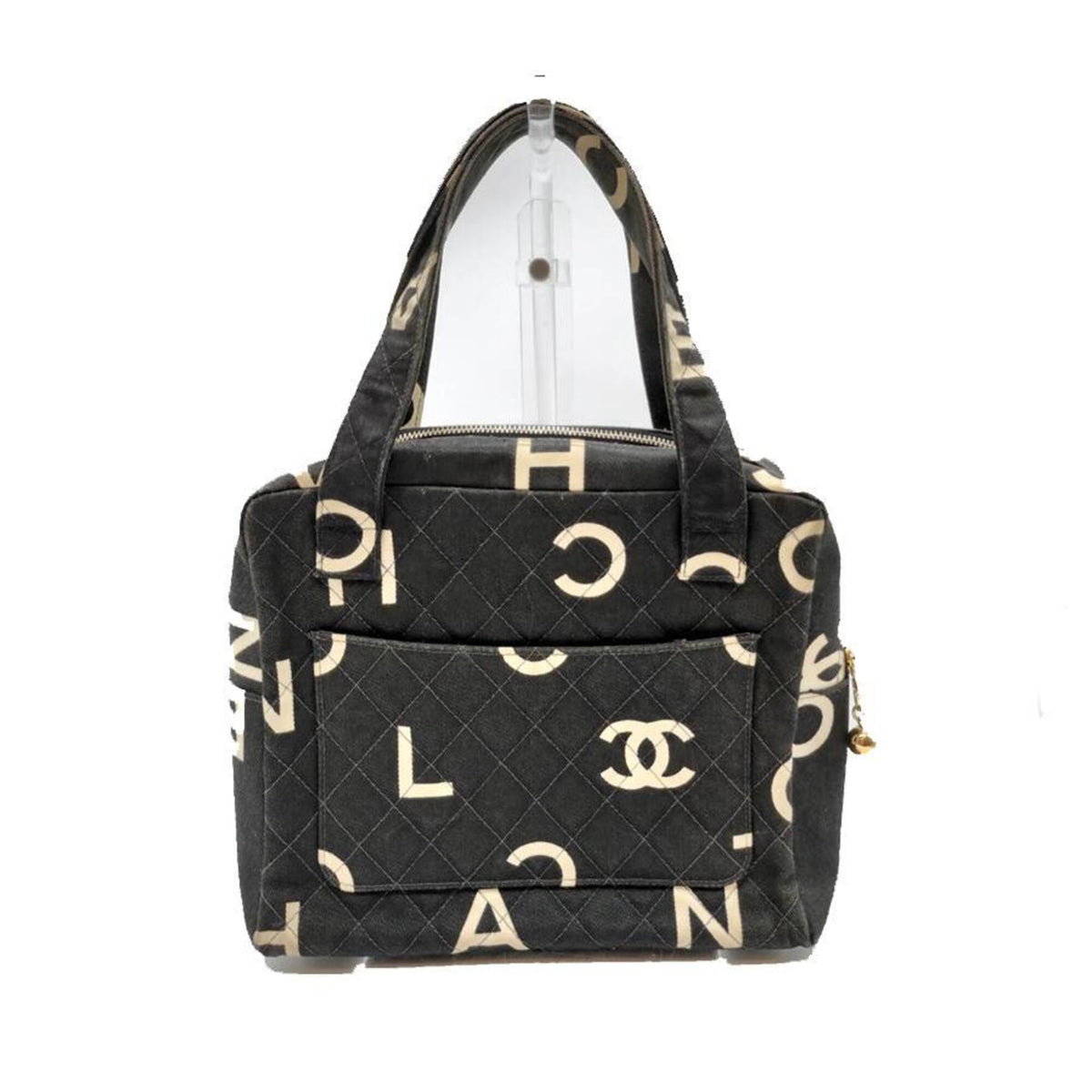 Chanel Black White Canvas Handbag (Pre-Owned)