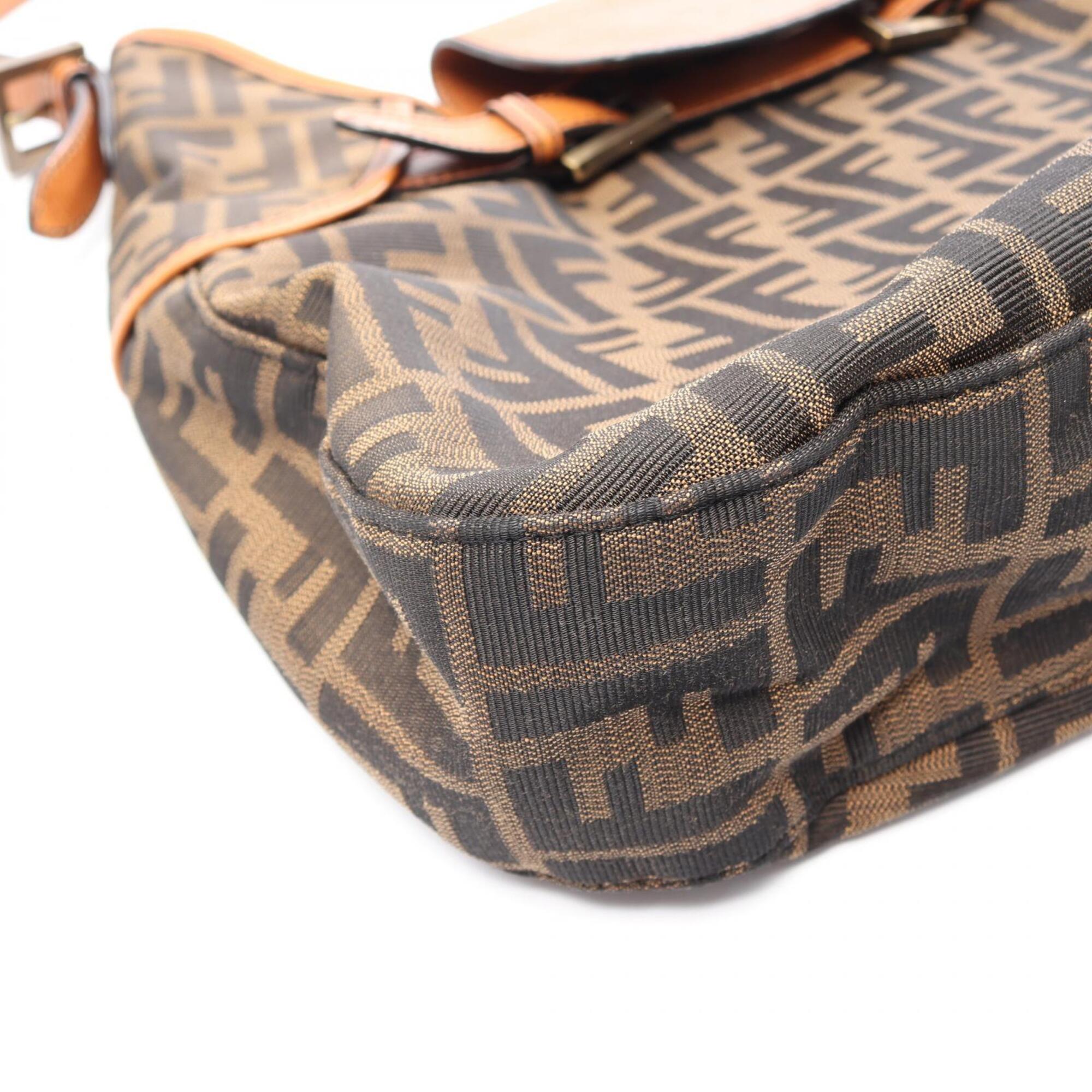 Fendi Black Brown Canvas Leather Handbag Shoulder Bag (Pre-Owned)