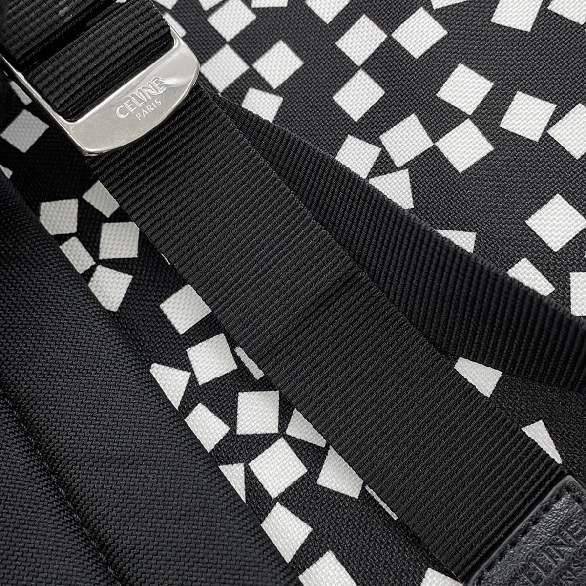 Celine Black White Nylon Canvas Leather Backpack (Pre-Owned)