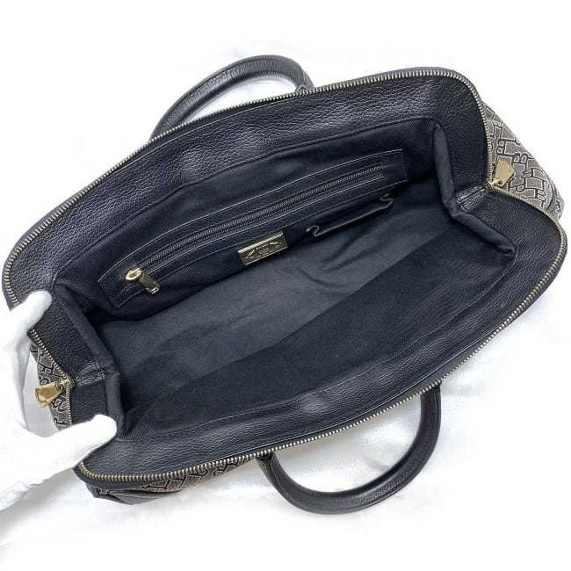 Bally Black Brown Gray Canvas Leather Boston Bag Handbag (Pre-Owned)