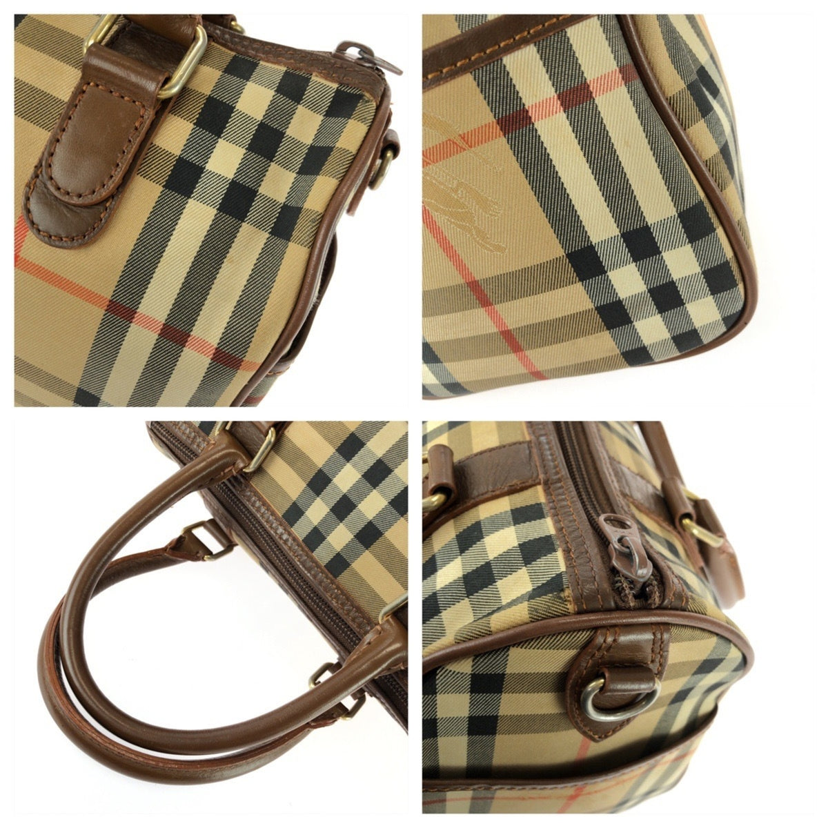 Burberry Beige Brown Canvas Leather Boston Bag Handbag (Pre-Owned)