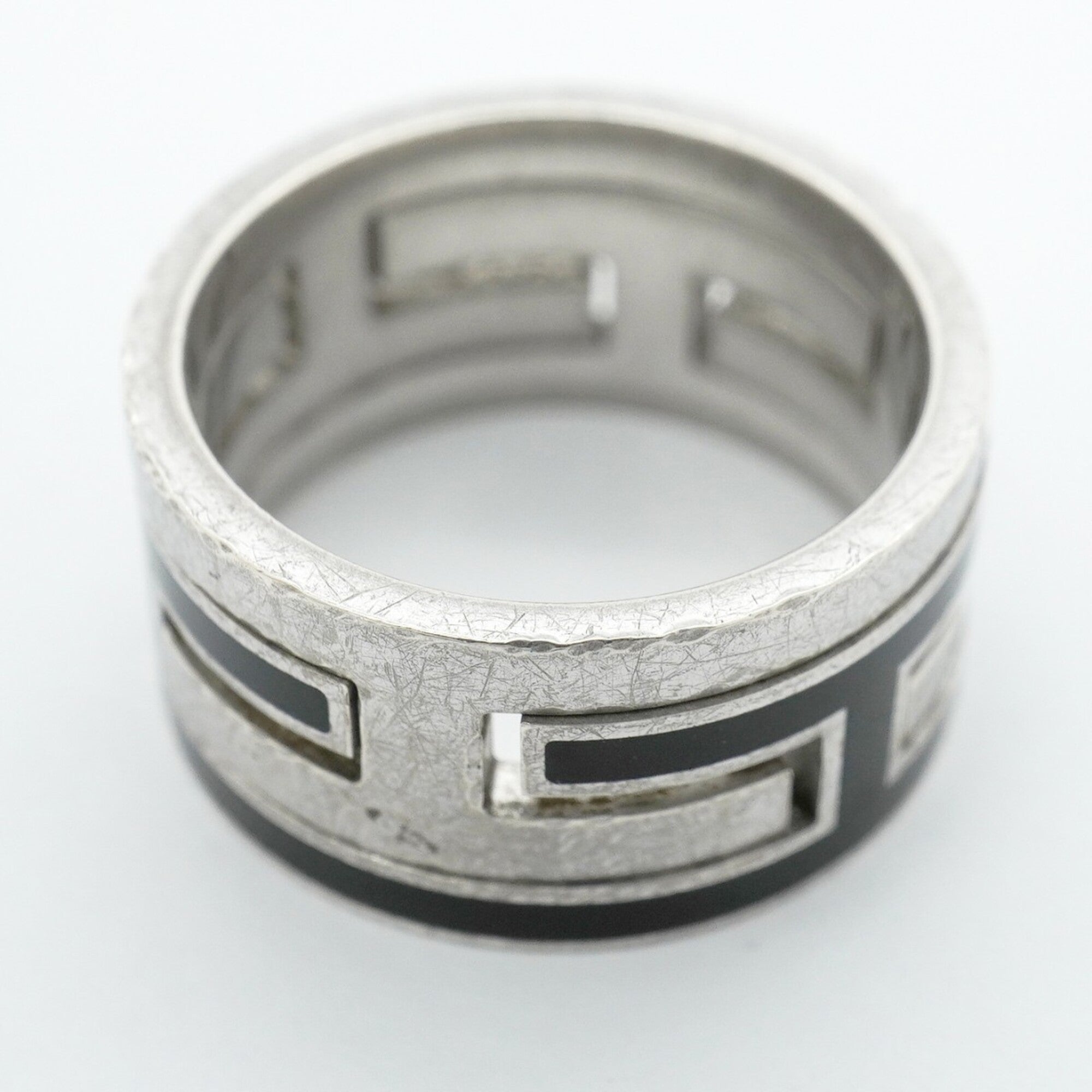 Hermes Black Silver 925 Band Ring (Pre-Owned)